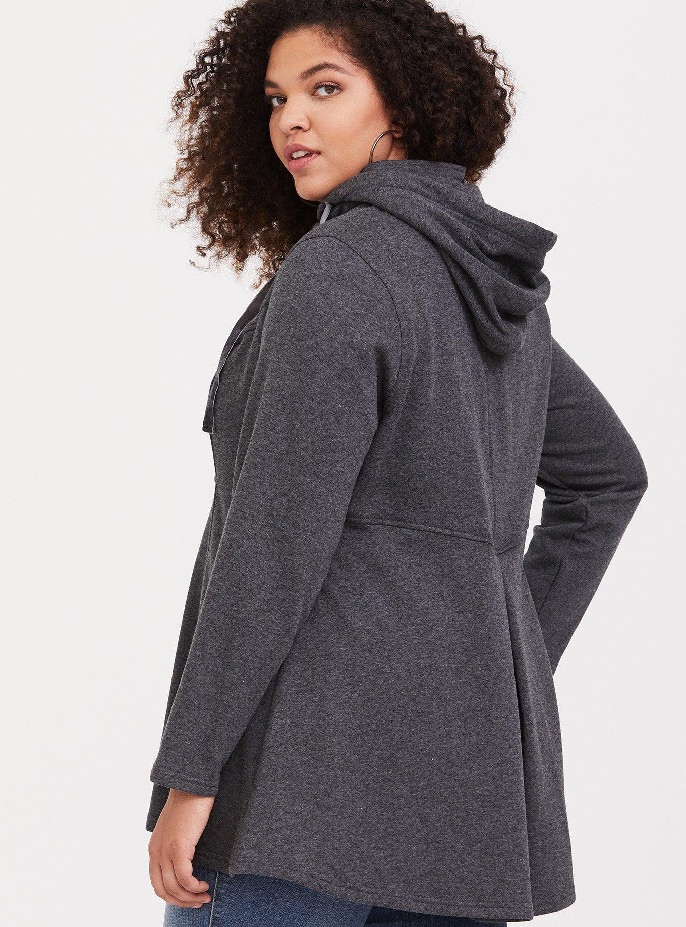 Plus Size - Charcoal Hooded Knit Coat - Torrid