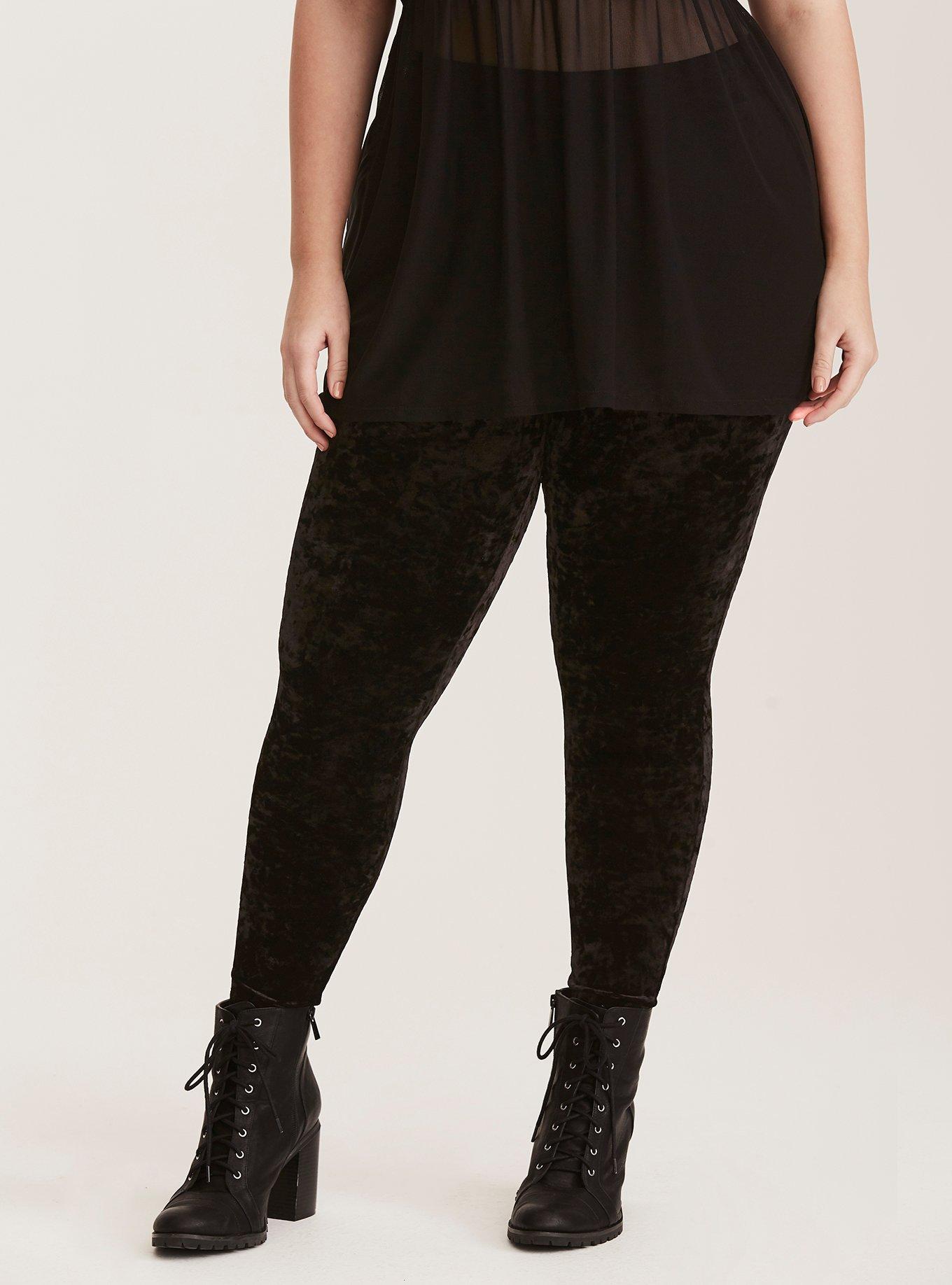 Plus Black Velvet Leggings, Plus Size