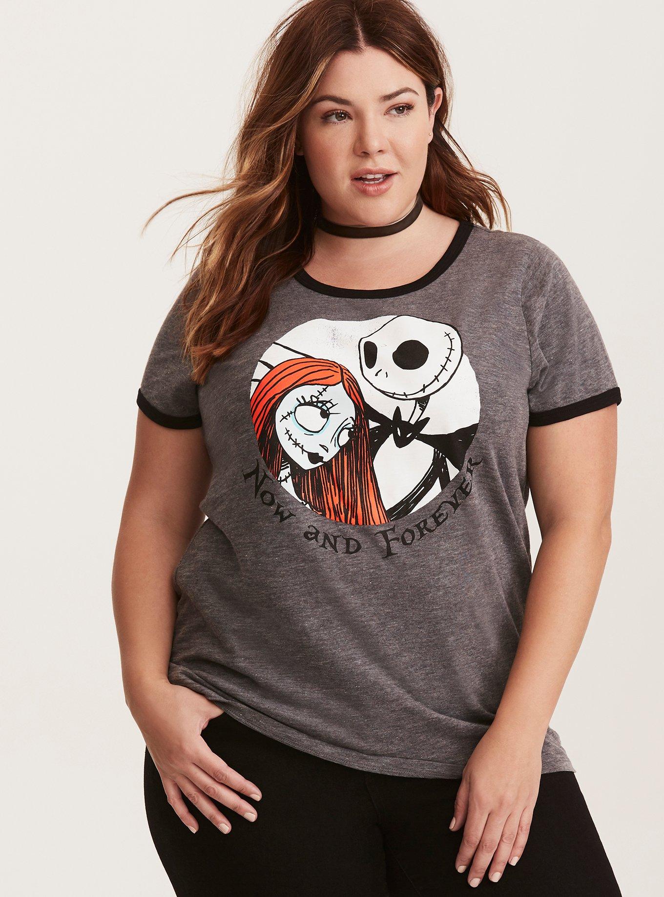 Nightmare Before Christmas Jack & Sally Ringer Tee, MEDIUM HEATHER GREY, hi-res