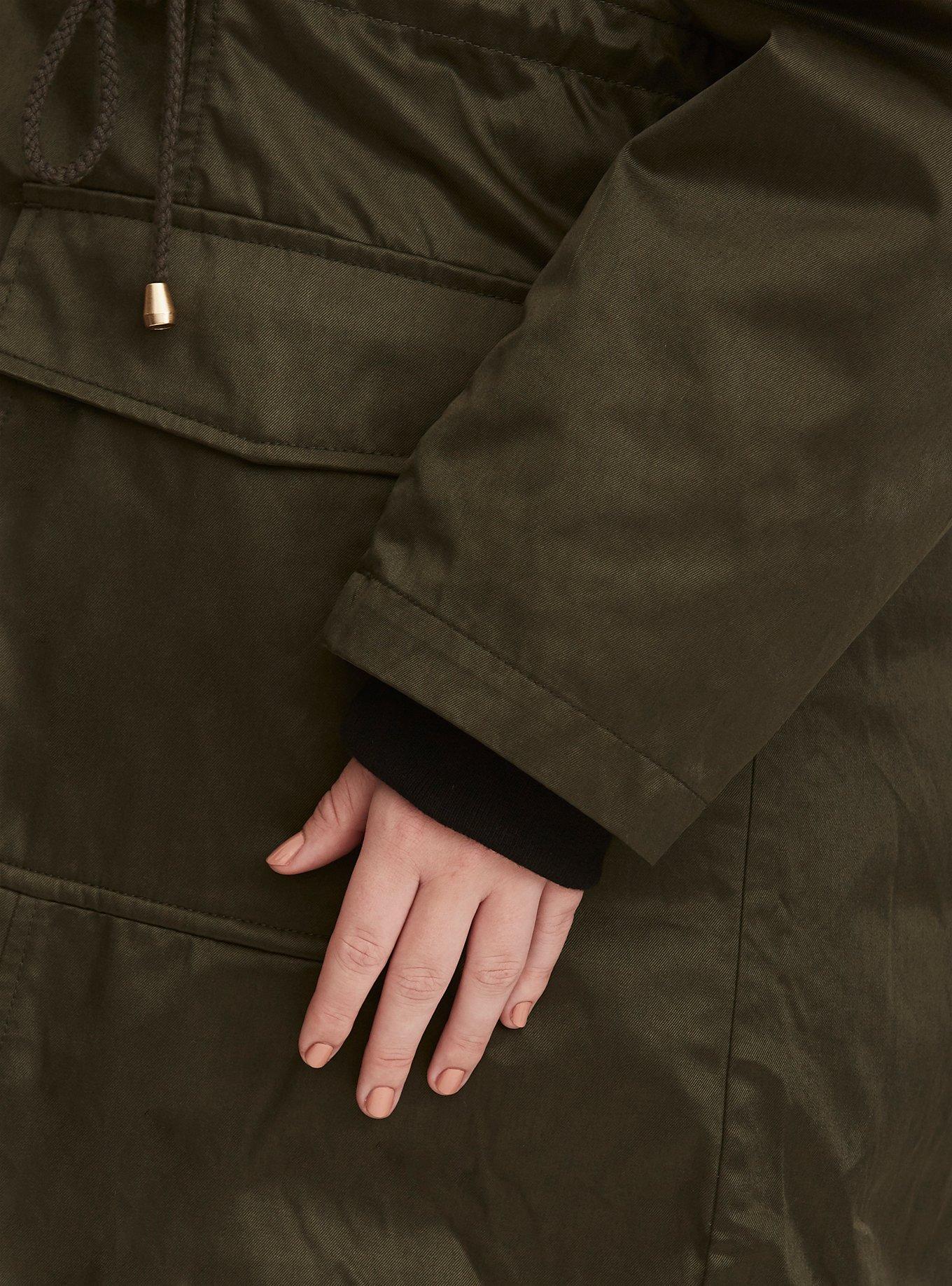 Plus Size - Nylon Faux Fur Trim Convertible Outerwear Coat