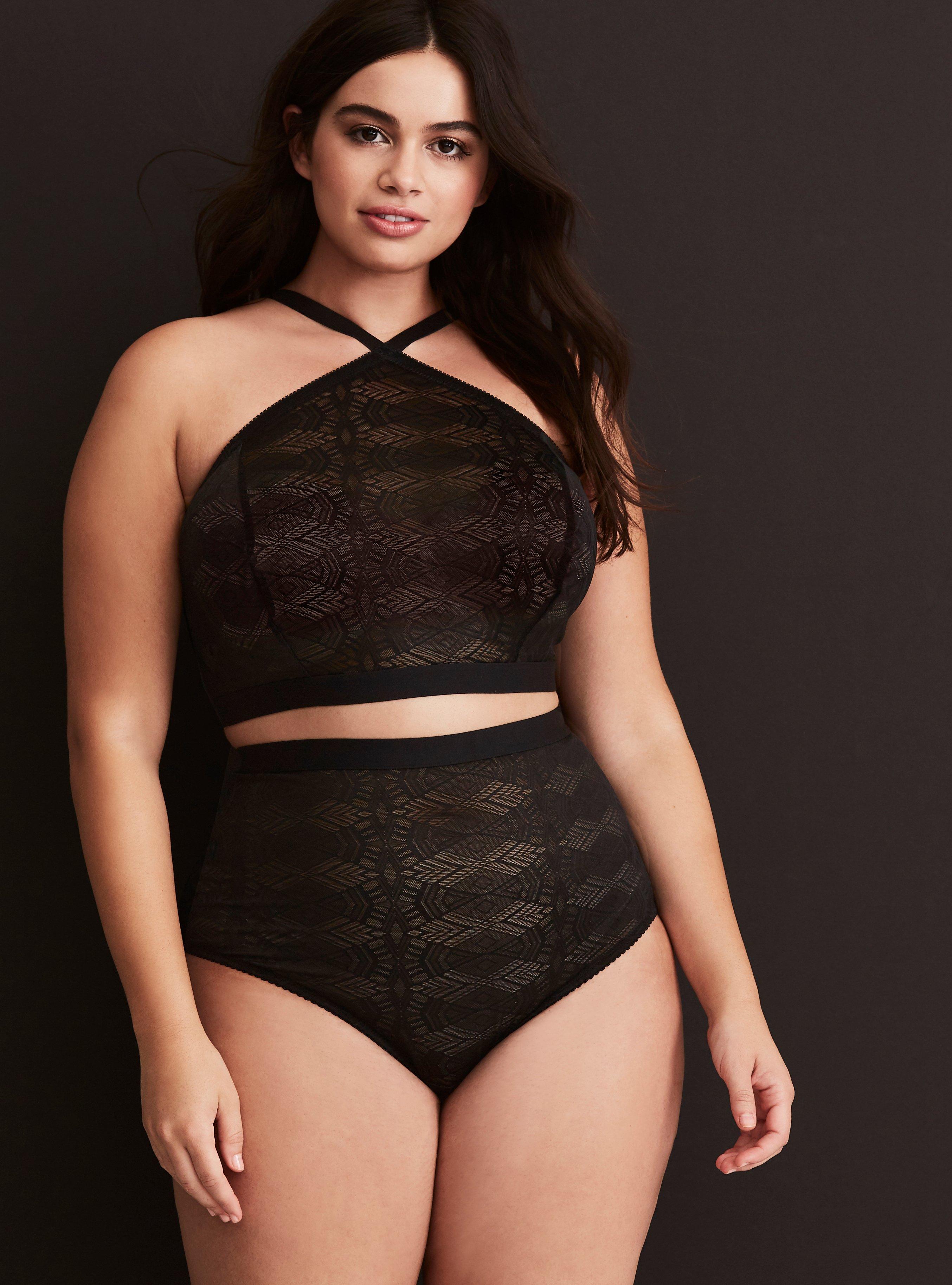 Plus Size High Waist Textured Lace Cheeky Panty, RICH BLACK, alternate