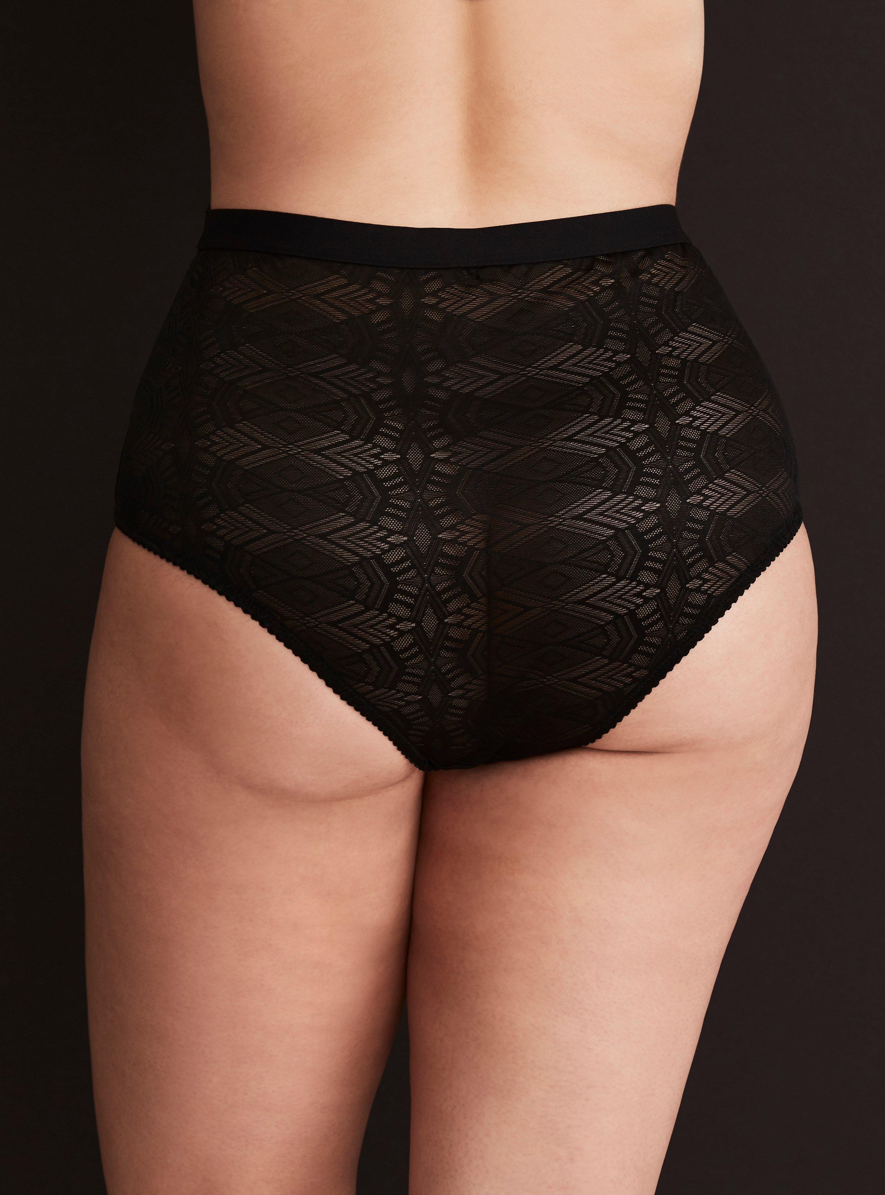 Plus Size High Waist Textured Lace Cheeky Panty, RICH BLACK, alternate