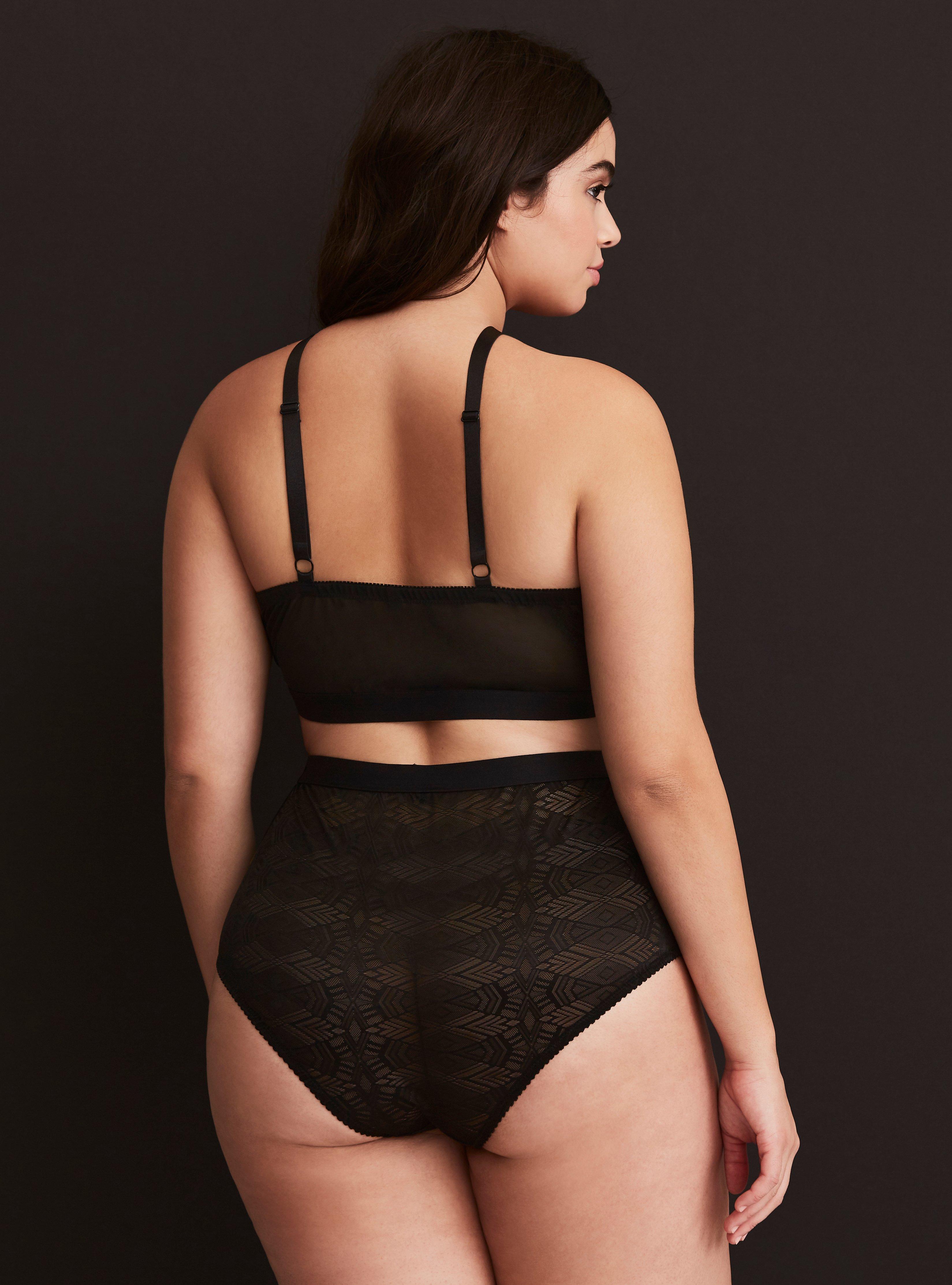 Plus Size High Waist Textured Lace Cheeky Panty, RICH BLACK, alternate