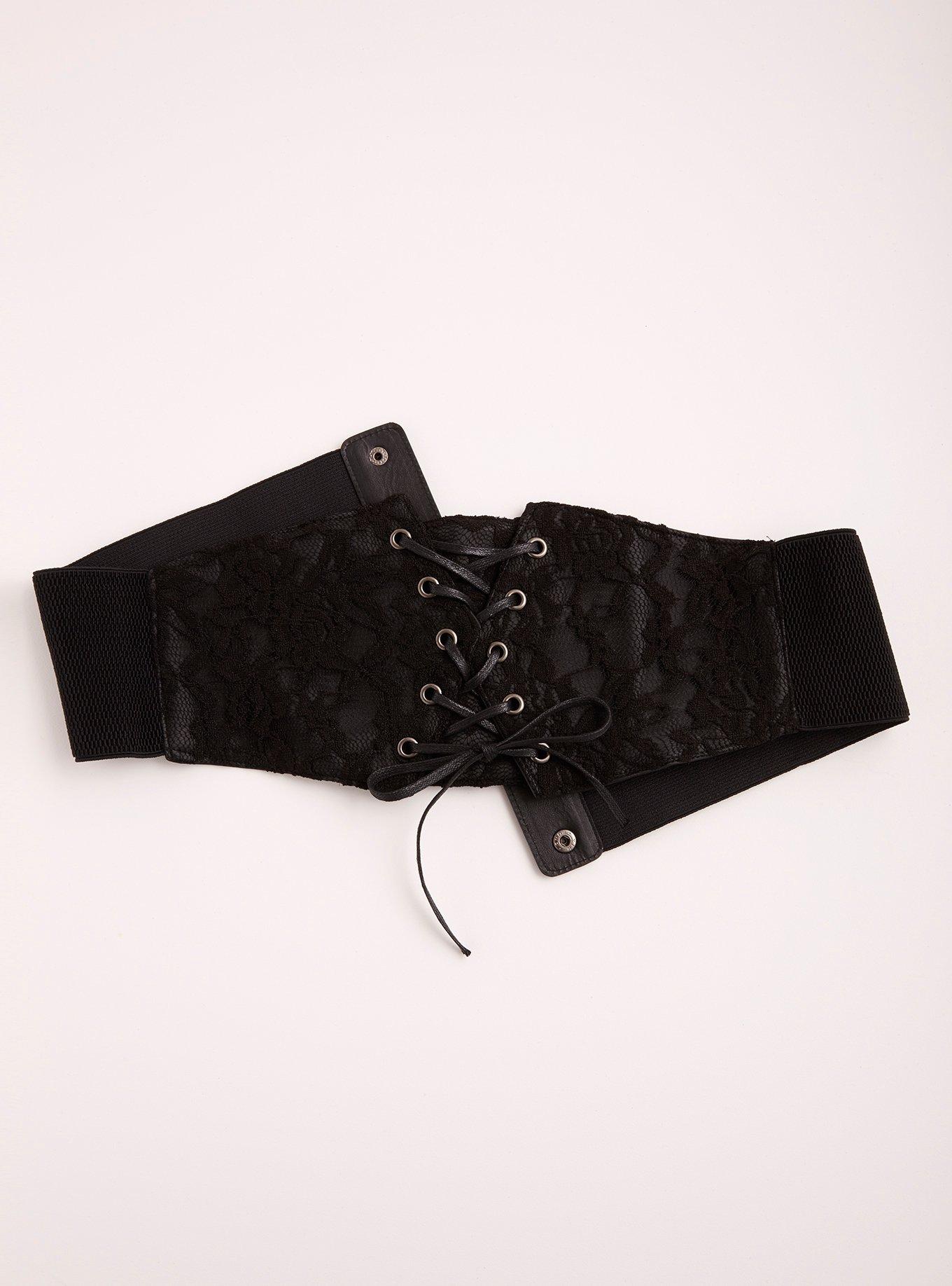 Lace Corset Stretch Belt, BLACK, alternate