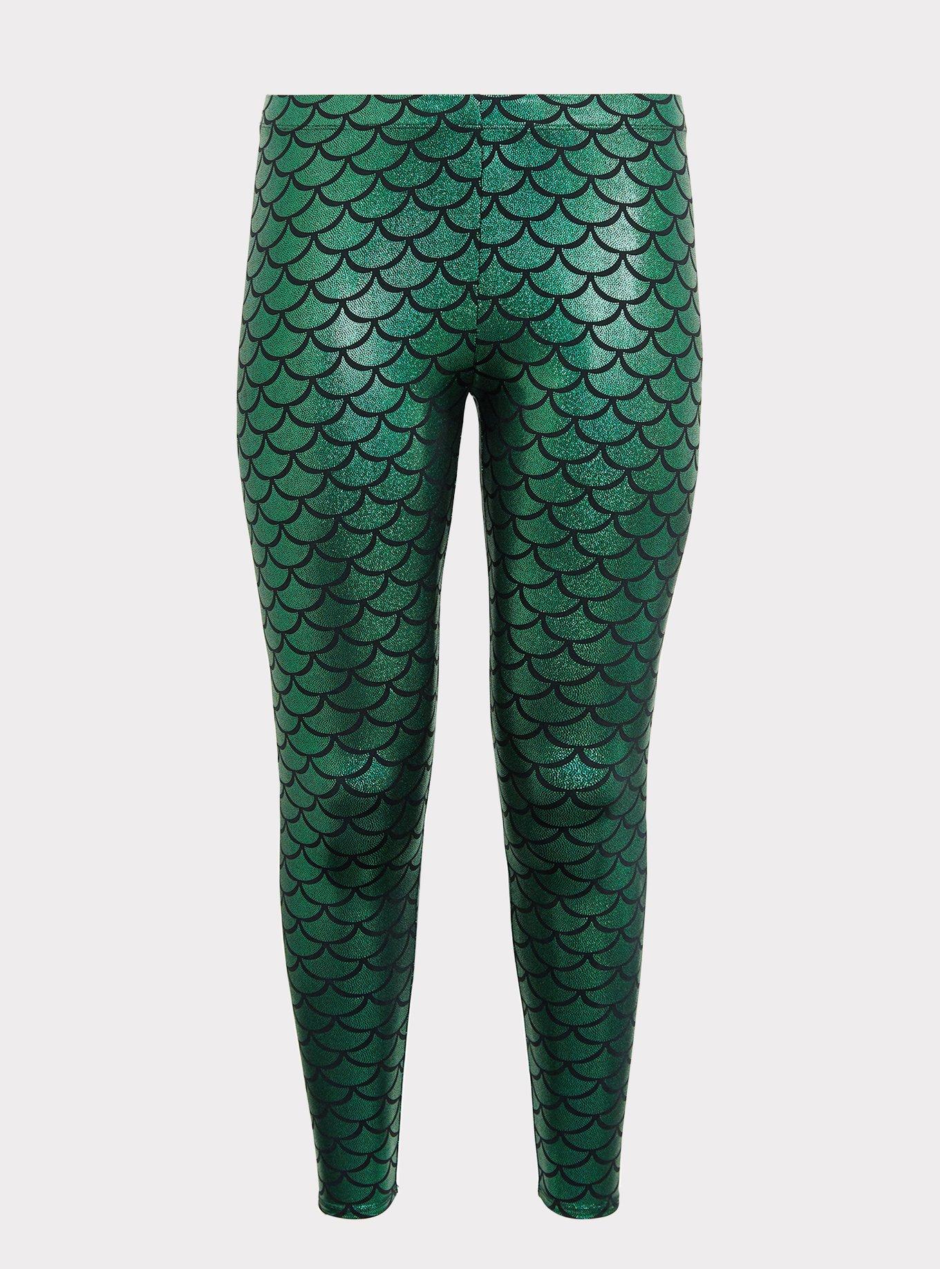 Green on Blue Holographic Small Scale Mermaid Leggings, Pocket Leggings,  Leggings With Pockets 