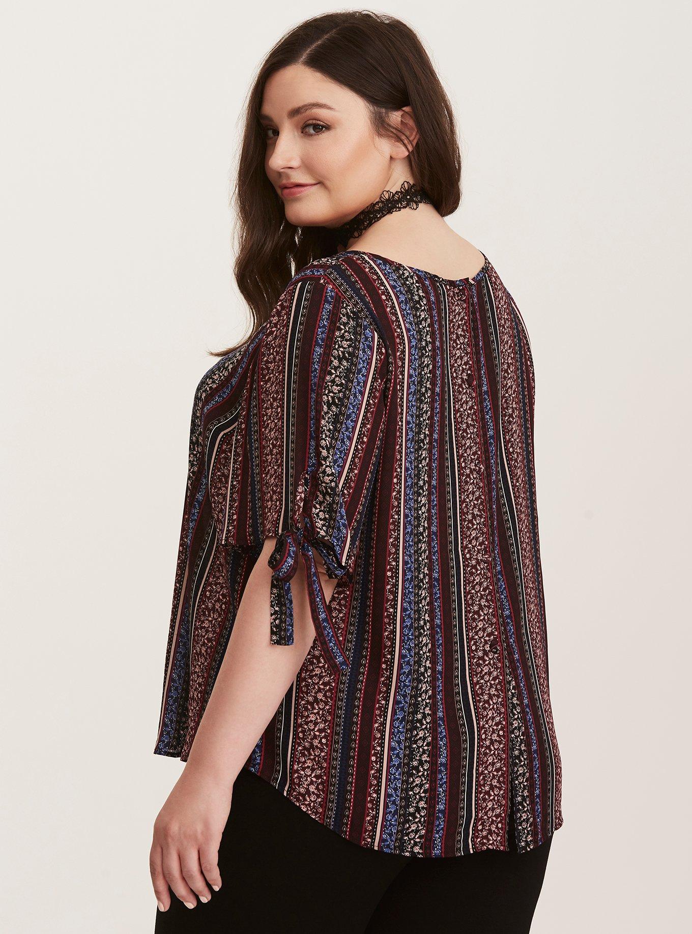 Boho Print Chiffon Tie Sleeve Blouse, NONEC, alternate