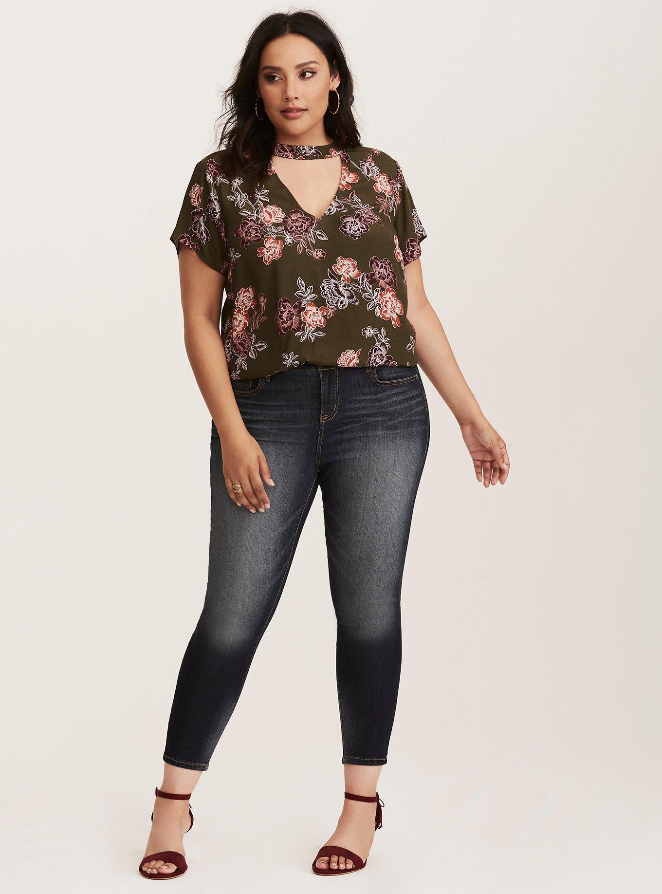 Plus Size Dark Wash Curvy Skinny Jeans - Tall Inseam