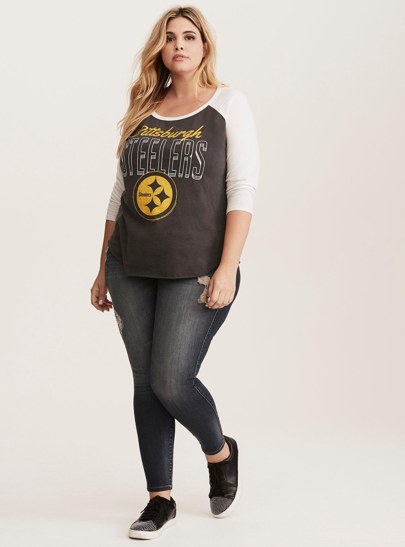 Plus Size - NFL Pittsburgh Steelers Football Grey & Black Terry Raglan  Hoodie - Torrid