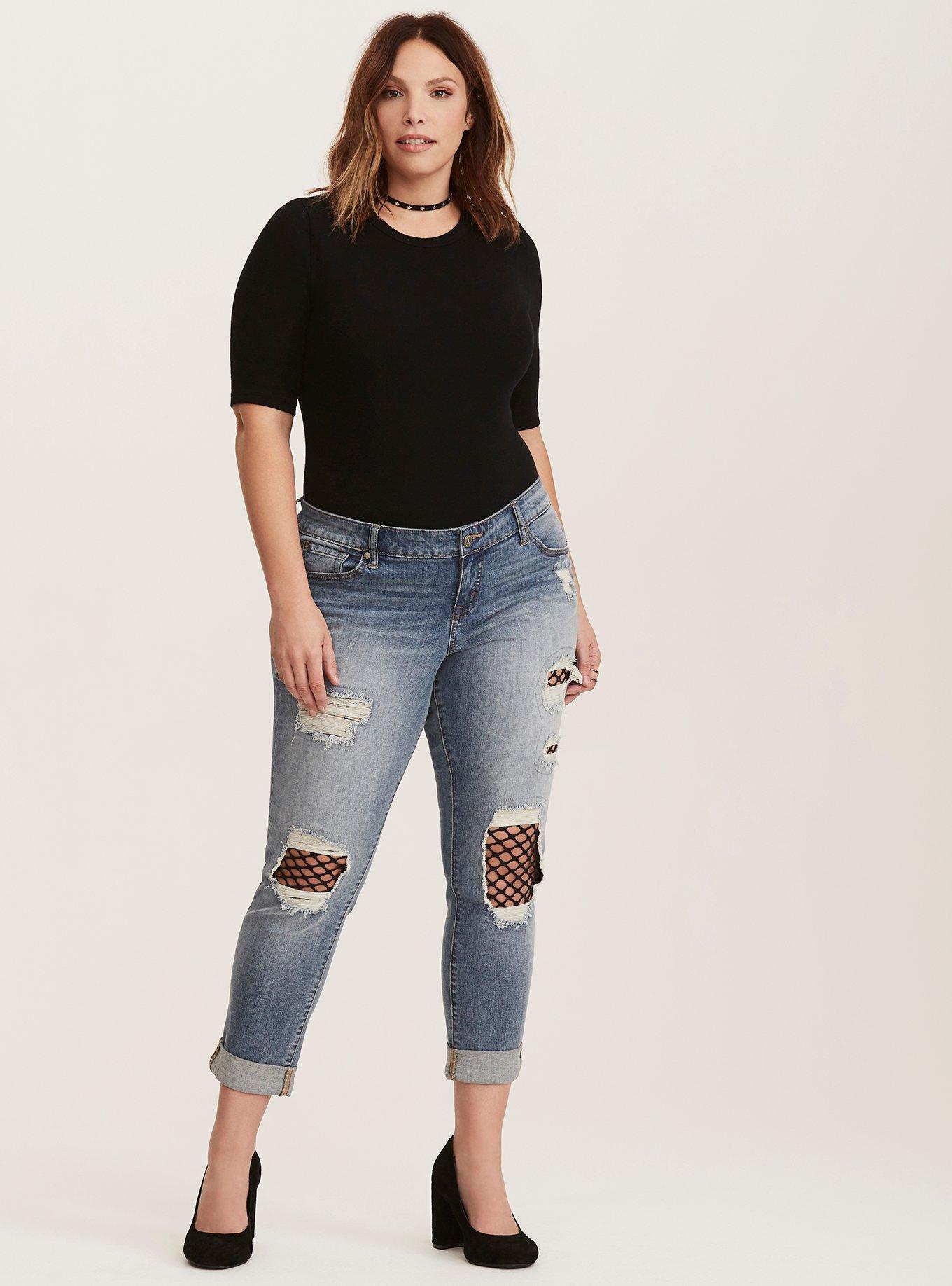 Plus Size Ripped Holes Hollow Out Mesh Stretchy Jeans 3XL  Ripped jeans  with fishnets, Plus size club outfit, Ripped denim pants