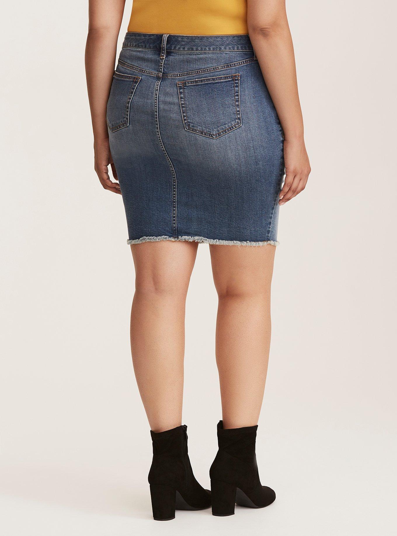 Denim Mini Skirt - Distressed Medium Wash, MEDIUM BLUE WASH, alternate