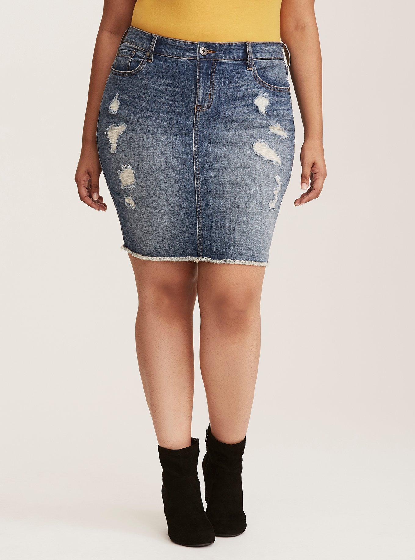 Plus size denim outlet distressed skirt