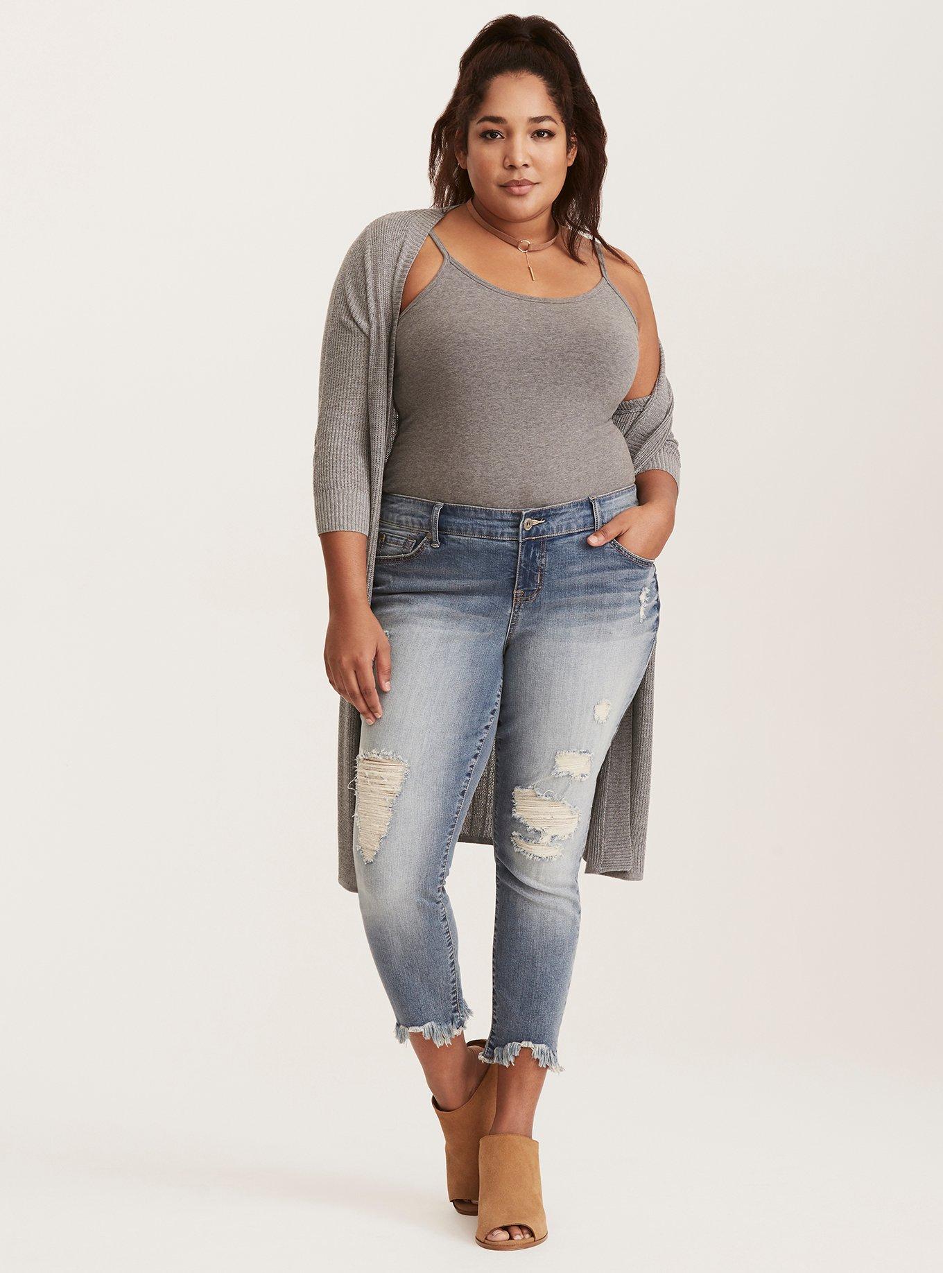 Plus Size - Torrid Skinny Jeans - Grey Wash with Destruction - Torrid