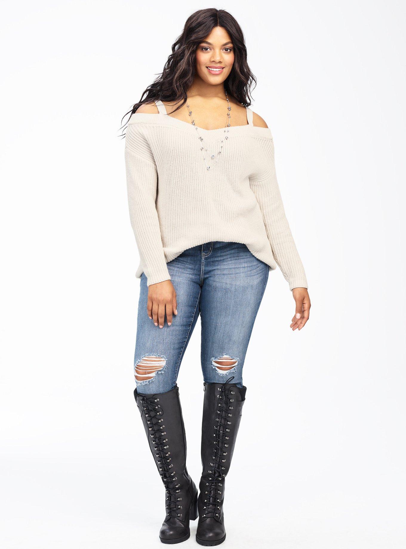 Sweater lace shop up boots