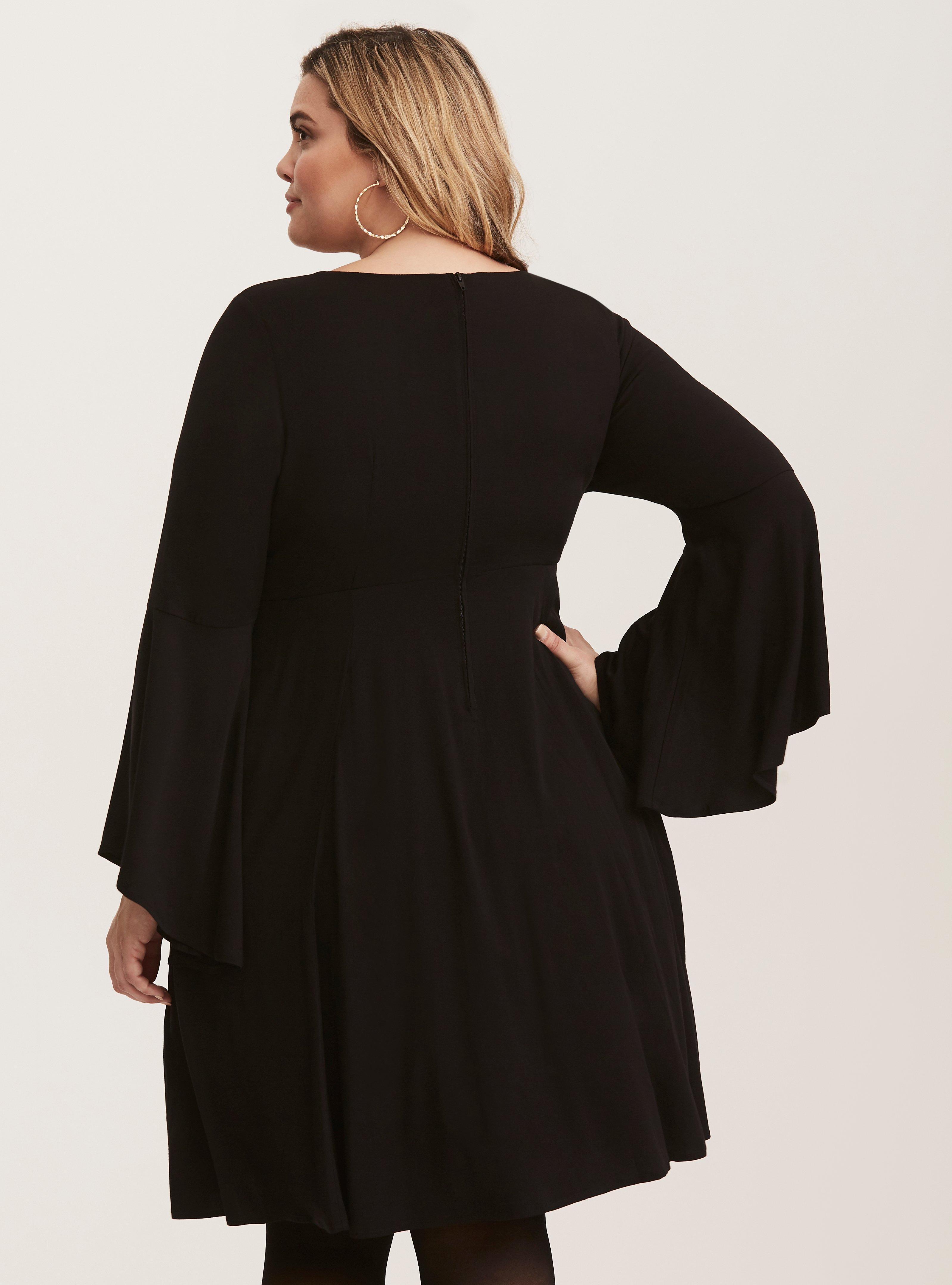 Plus Size Black Challis Bell Sleeve Skater Dress Torrid