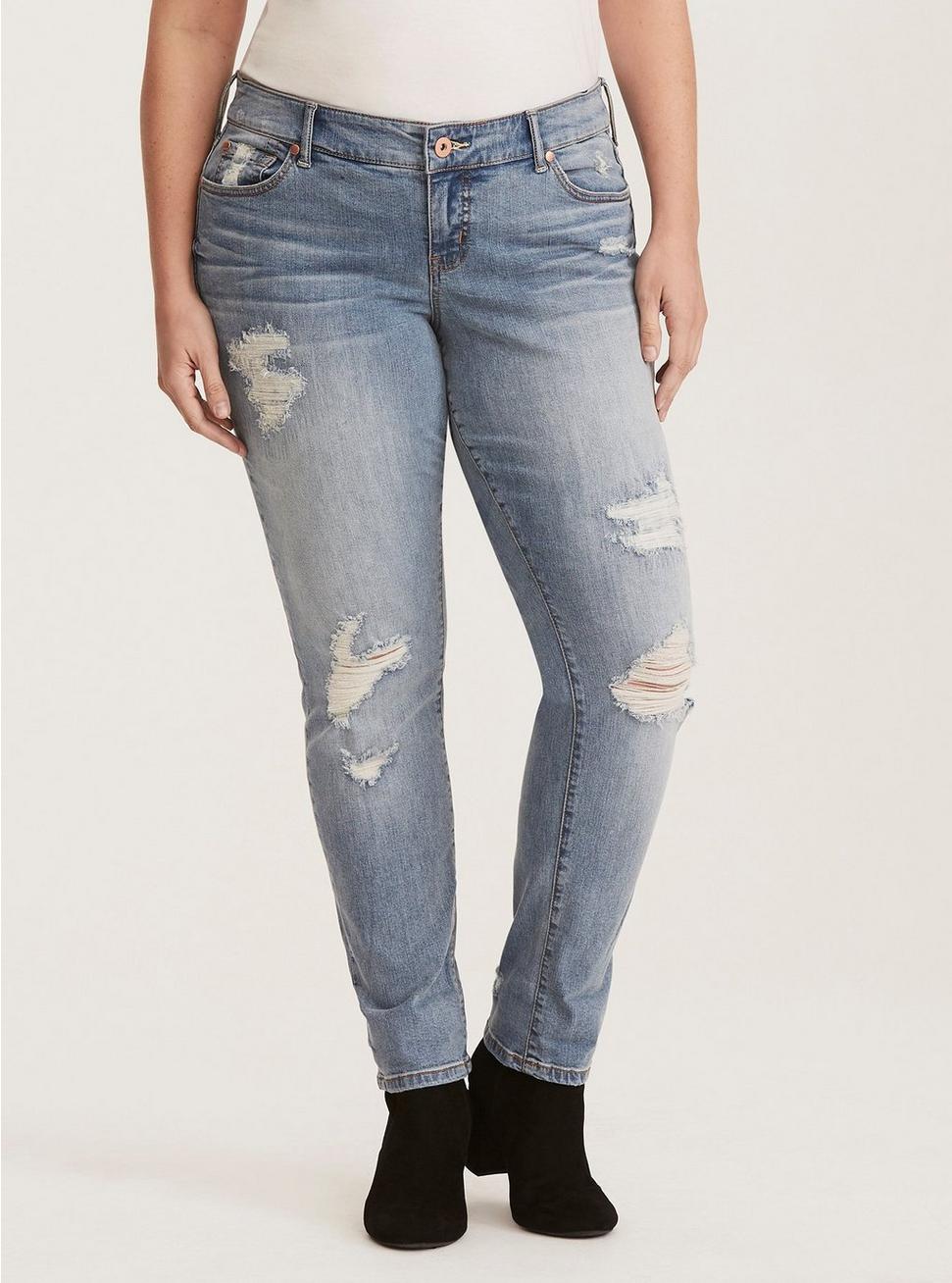 Plus Size - Boyfriend Jeans - Light Wash with Ripped & Repaired ...
