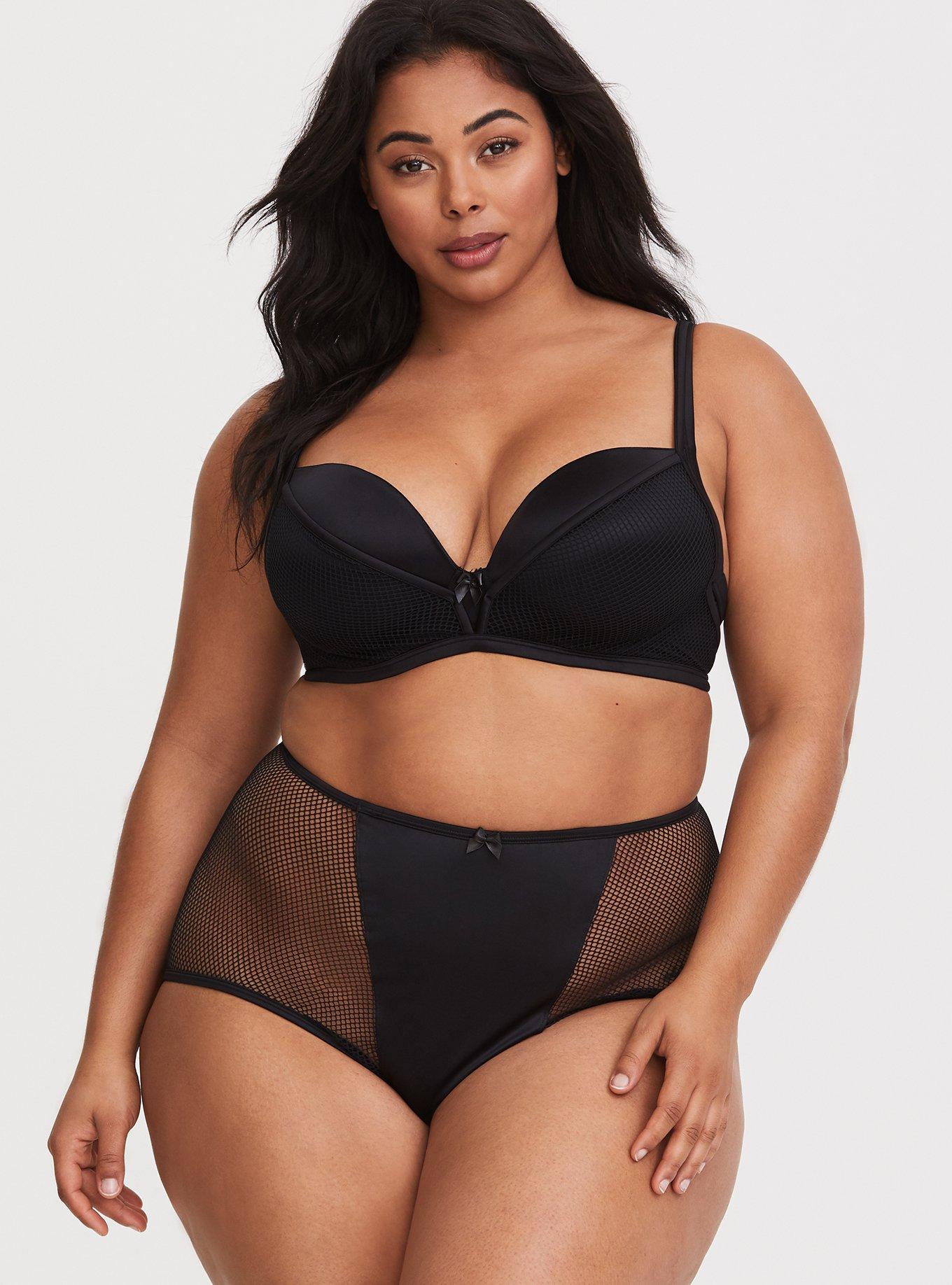 TORRID PLUS SIZE Push-Up Plunge Bra 46C Sexy Black Lace Over