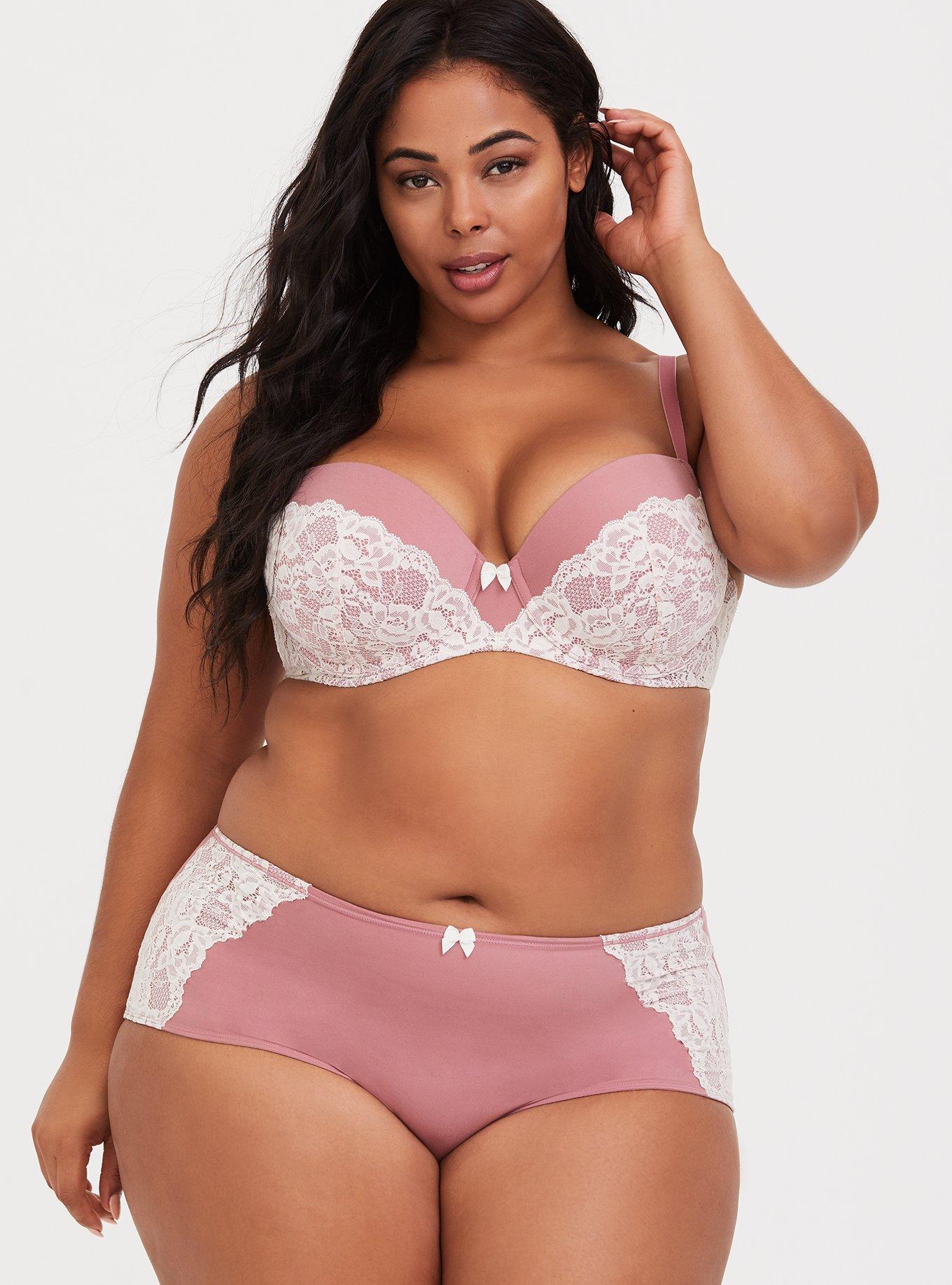 Plus Size Torrid Curve Body T-Shirt Lightly Lined Lace Straight Back Bra, MESA ROSA, alternate