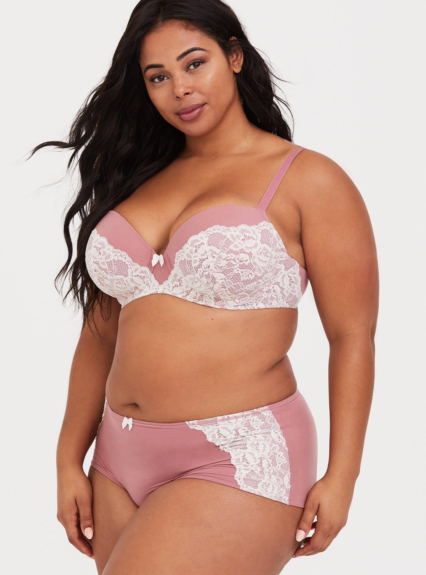 Plus Size Torrid Curve Body T-Shirt Lightly Lined Lace Straight Back Bra, MESA ROSA, alternate