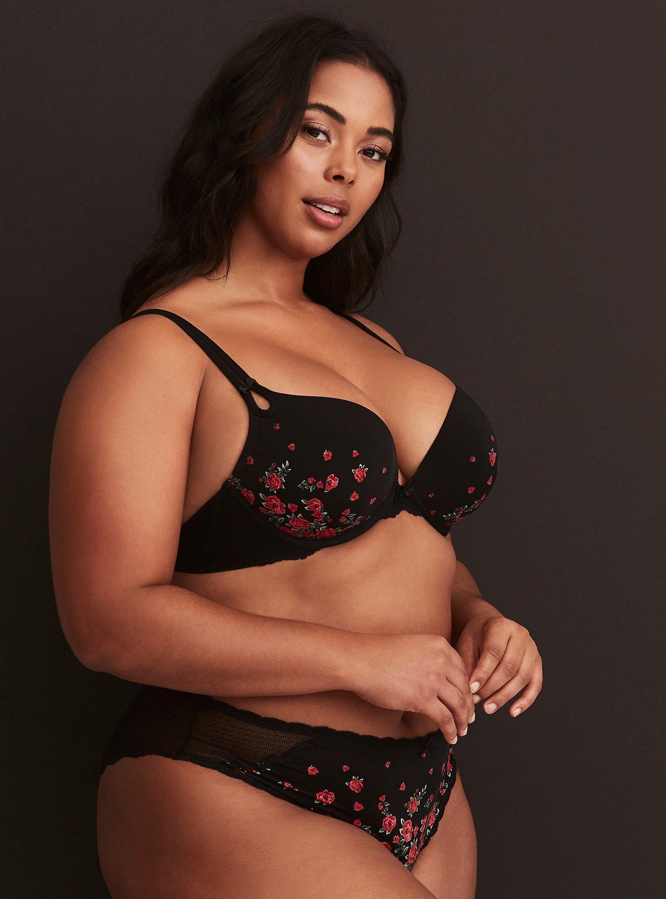 Plunge Push-Up Placed Print Straight Back Bra, FLORAL, alternate