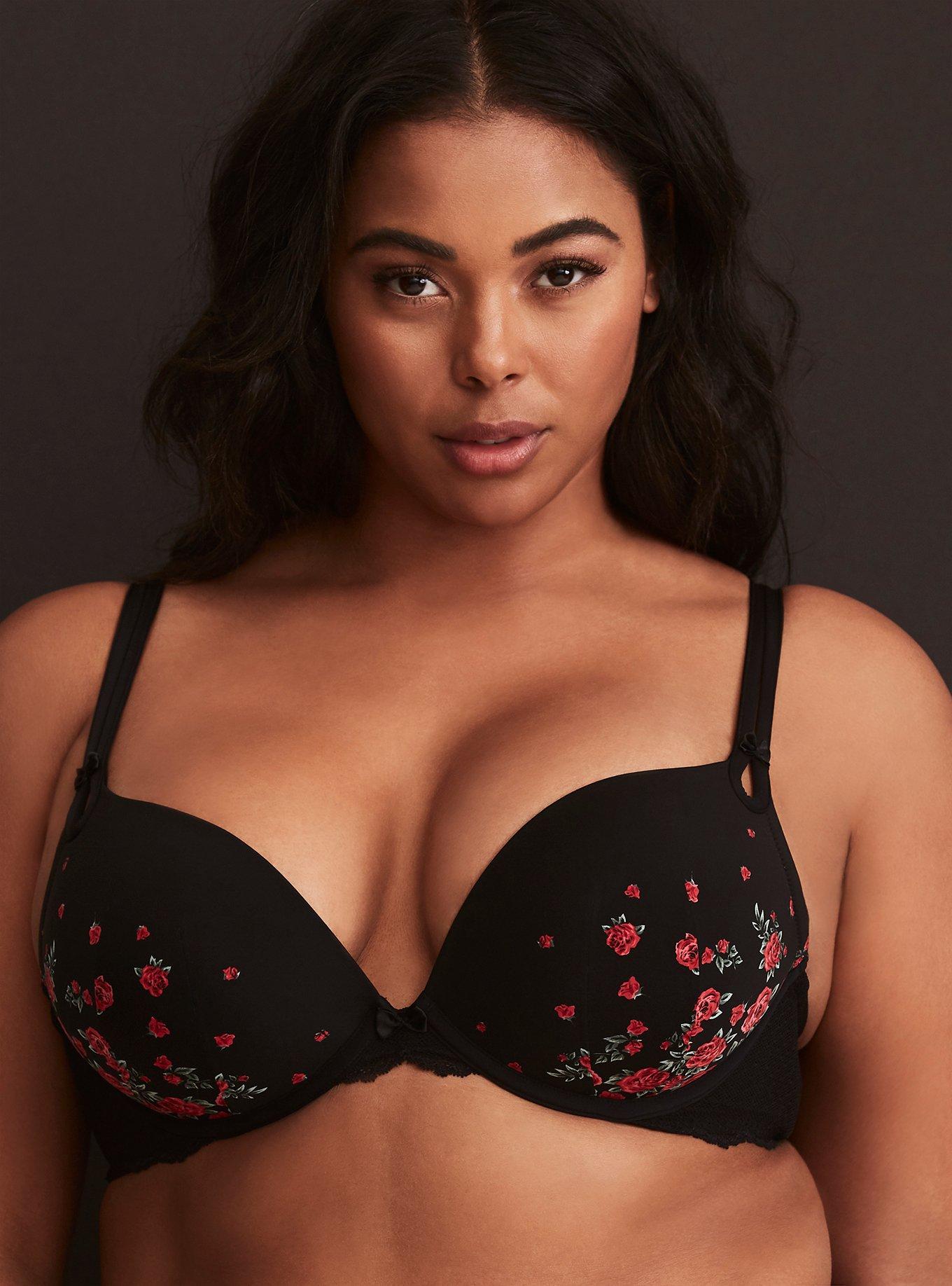 Plunge Push-Up Placed Print Straight Back Bra, FLORAL, hi-res