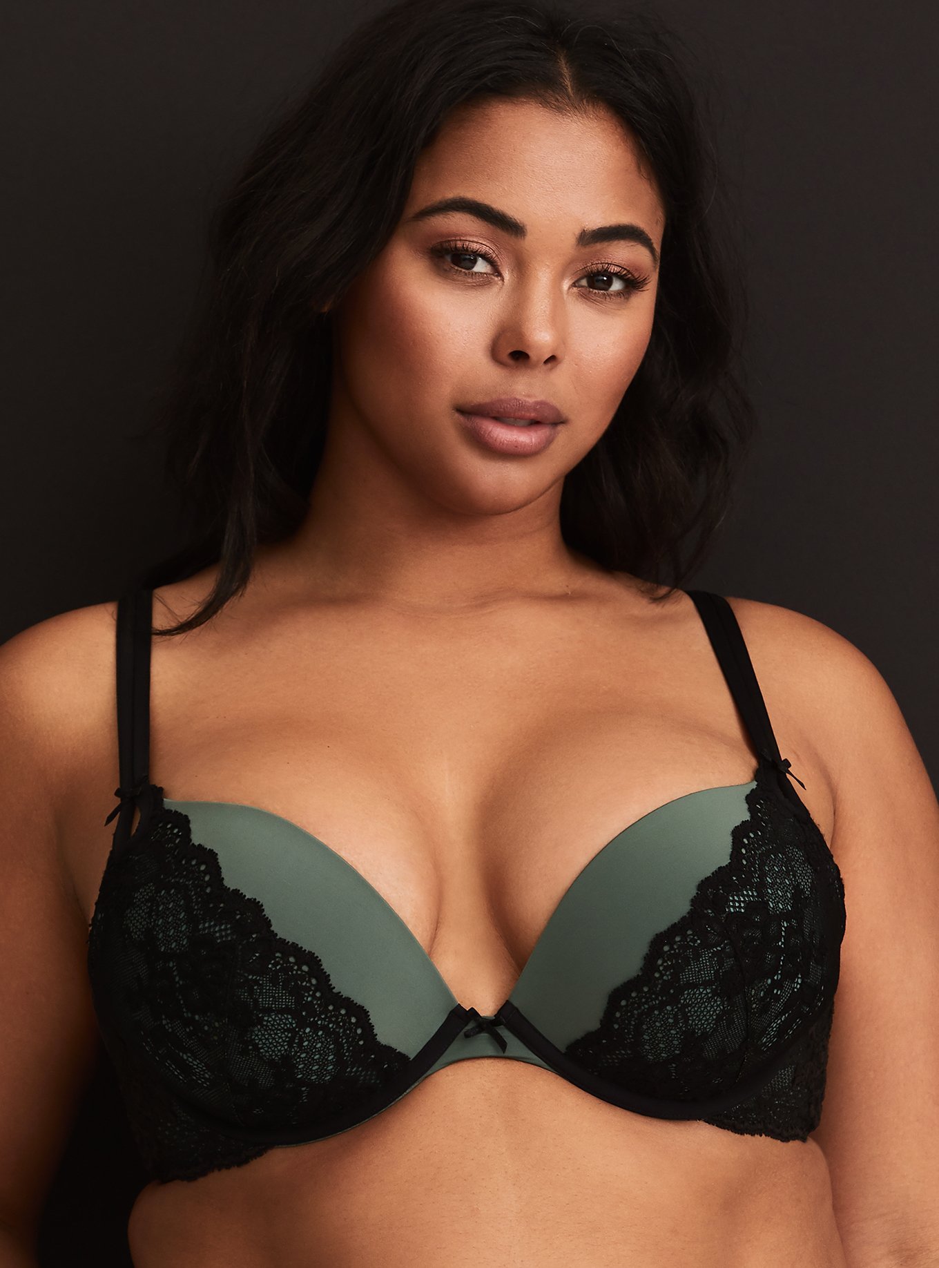 Plunge Push-Up Lace Cup Straight Back Bra, , hi-res