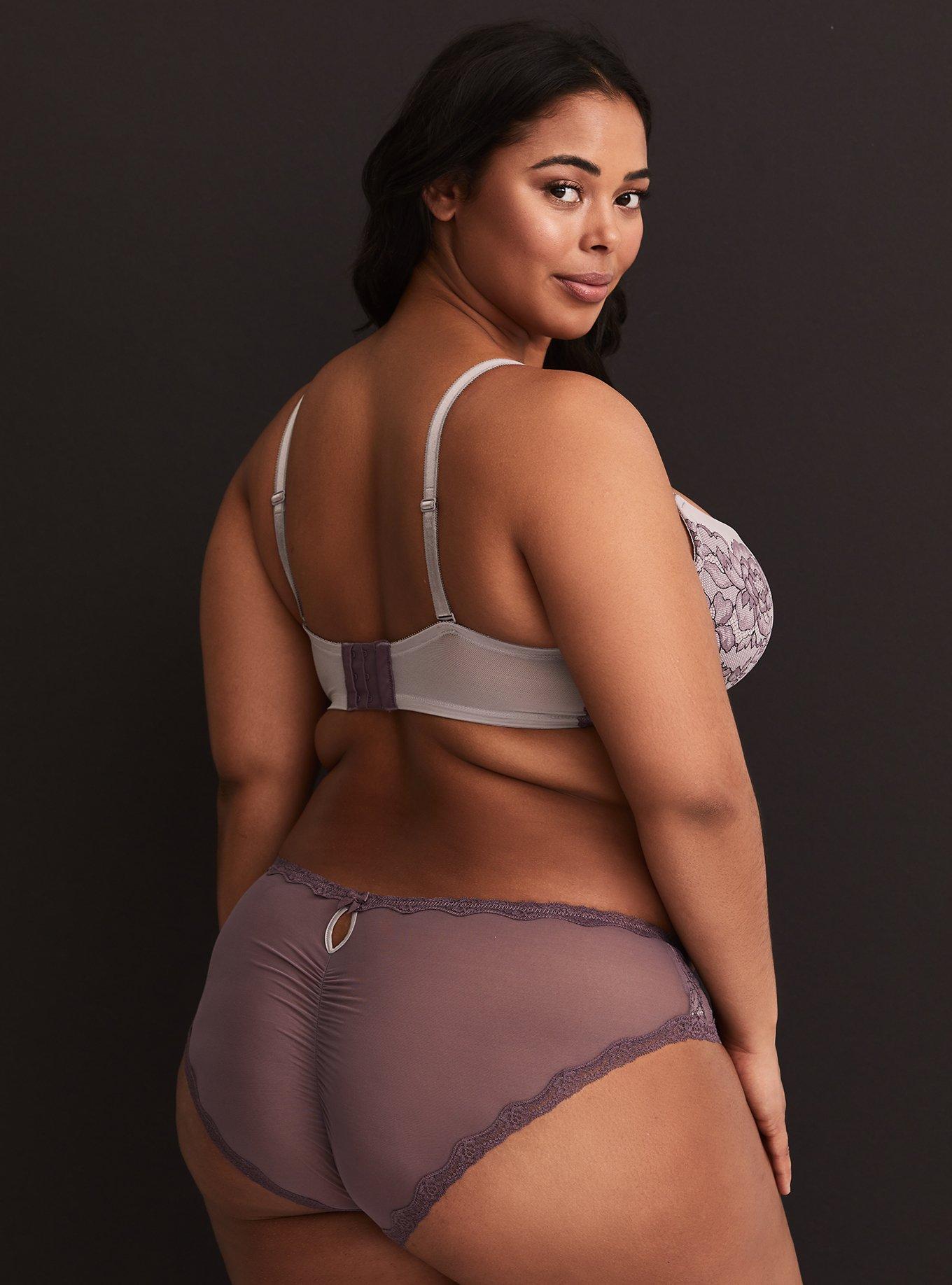 Plus Size Black Plum Floral Push Up Plunge bra, DITSY SKULL, alternate