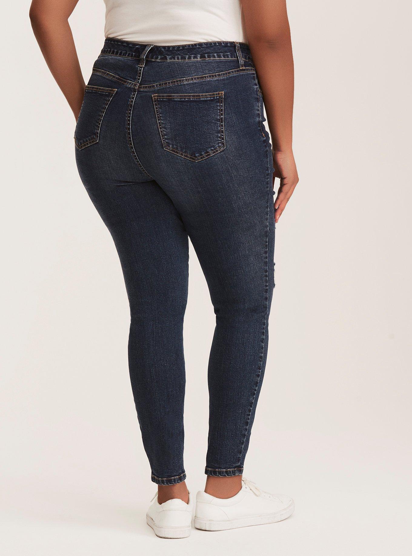 Plus Size Torrid High-Rise Ultra Skinny Jeans - Dark Wash with Ripped Destruction, INDIGO, alternate