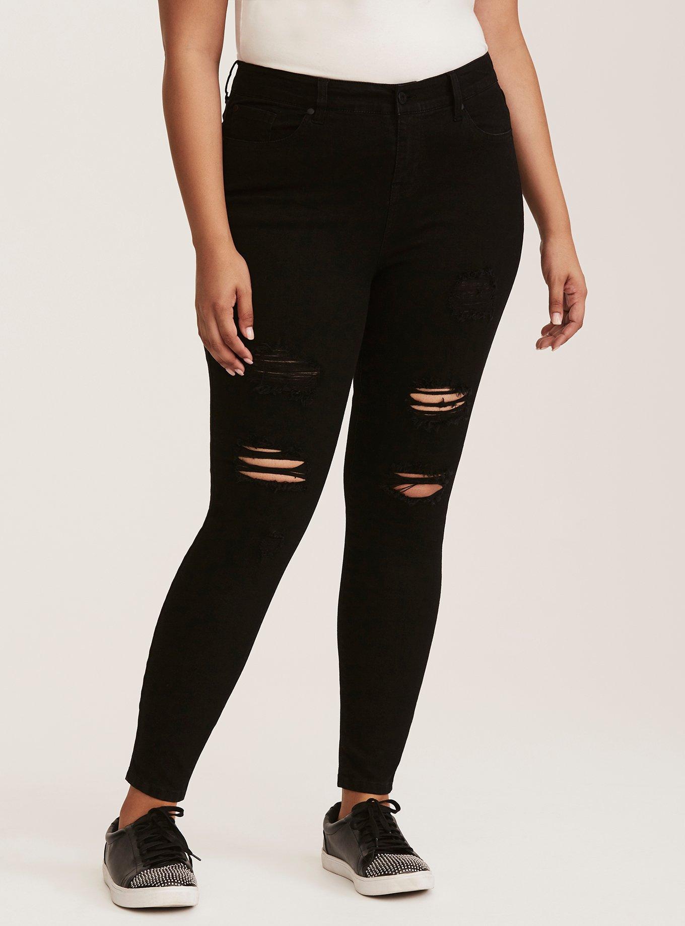 Destroyed Distressed Skinny Jeans: Stylish, Slim Fit, Washed Black