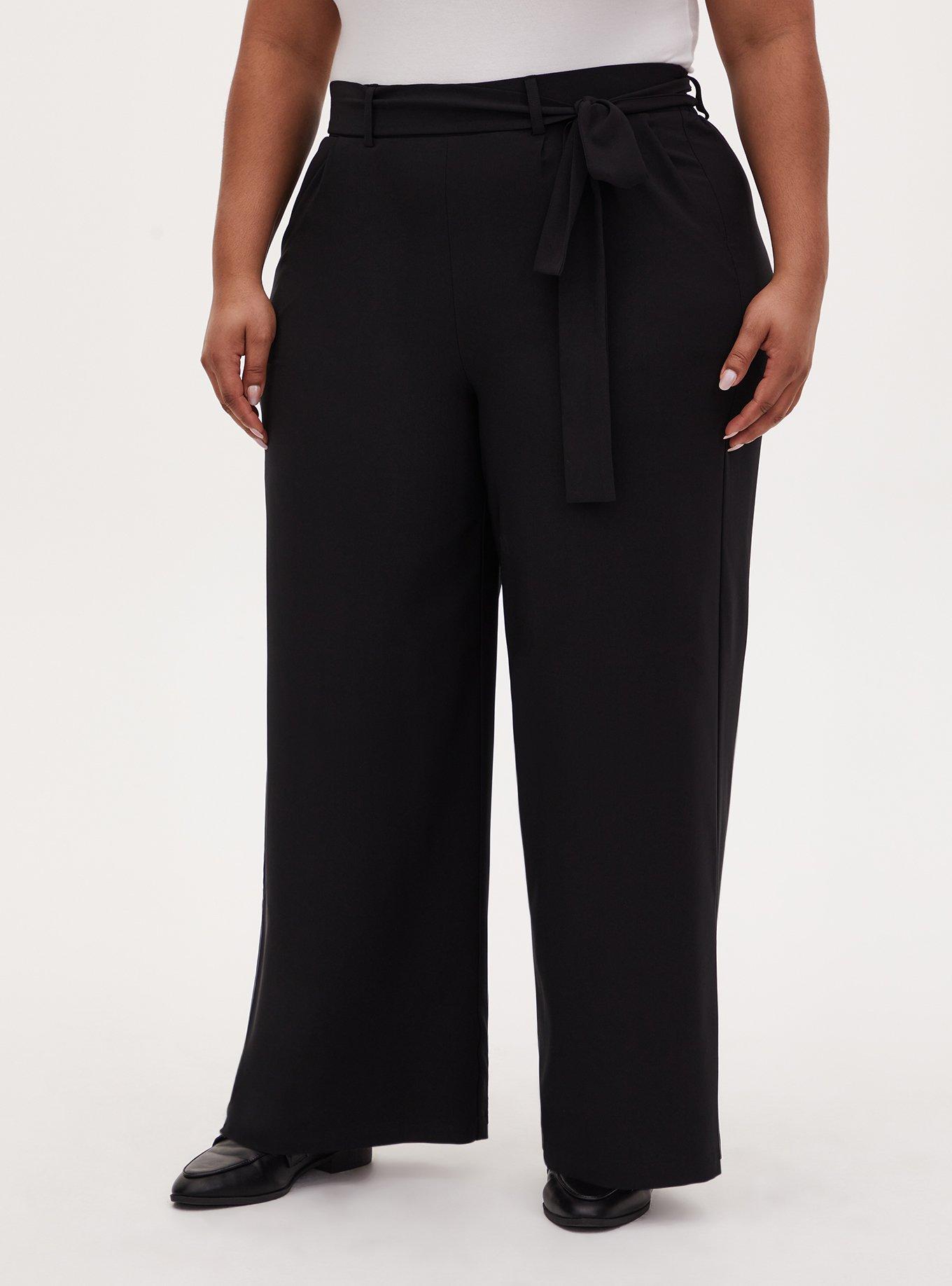 Plus Size - Pull-On Taper Stretch Crepe High-Rise Tie-Front Pant