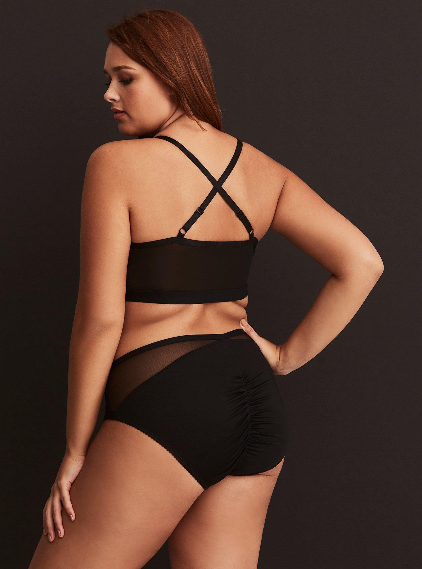 Lace Up Grommet Mesh Bralette, RICH BLACK, alternate