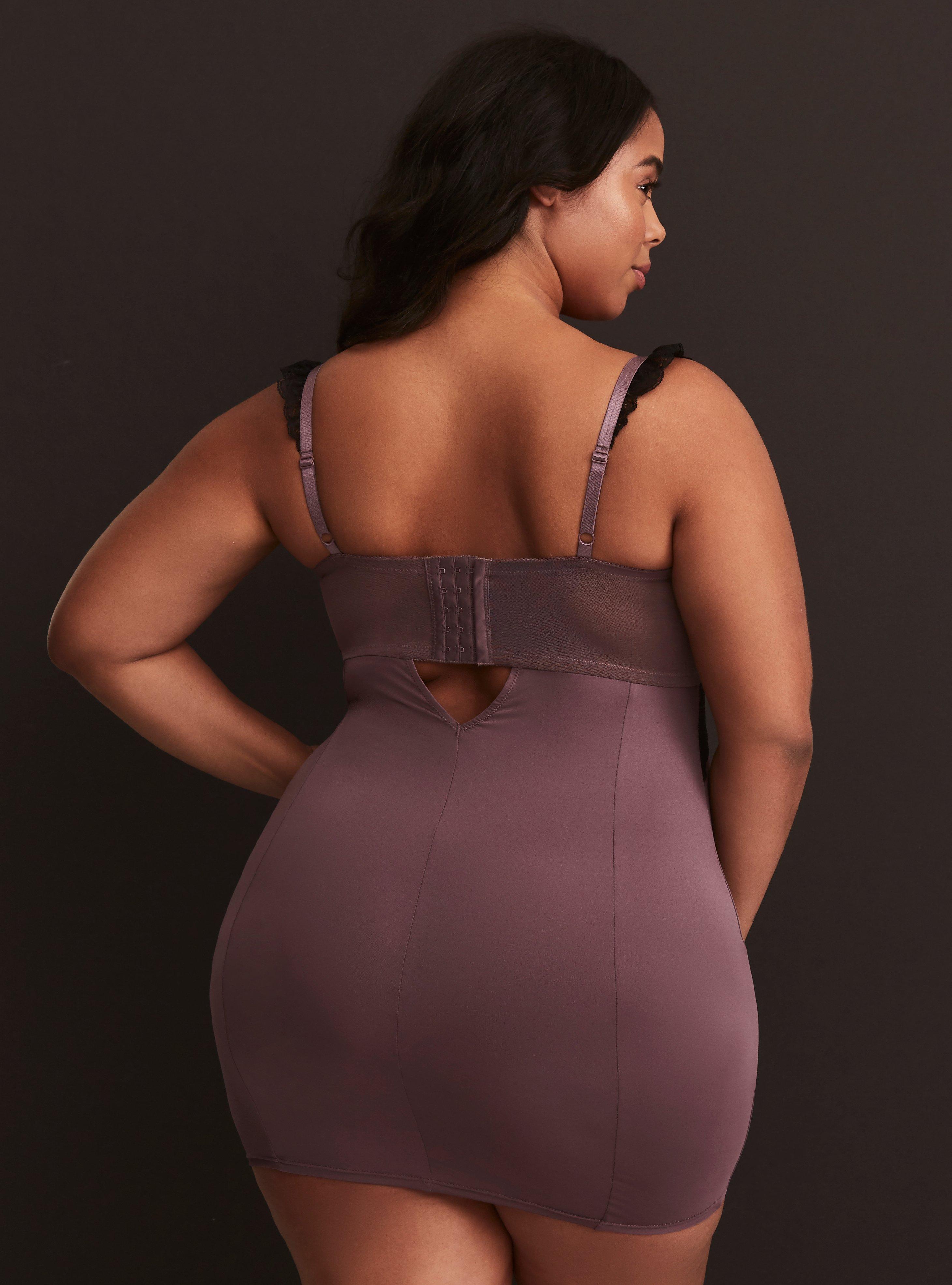 Lace & Microfiber Underwire Bodycon Chemise, PLUM, alternate