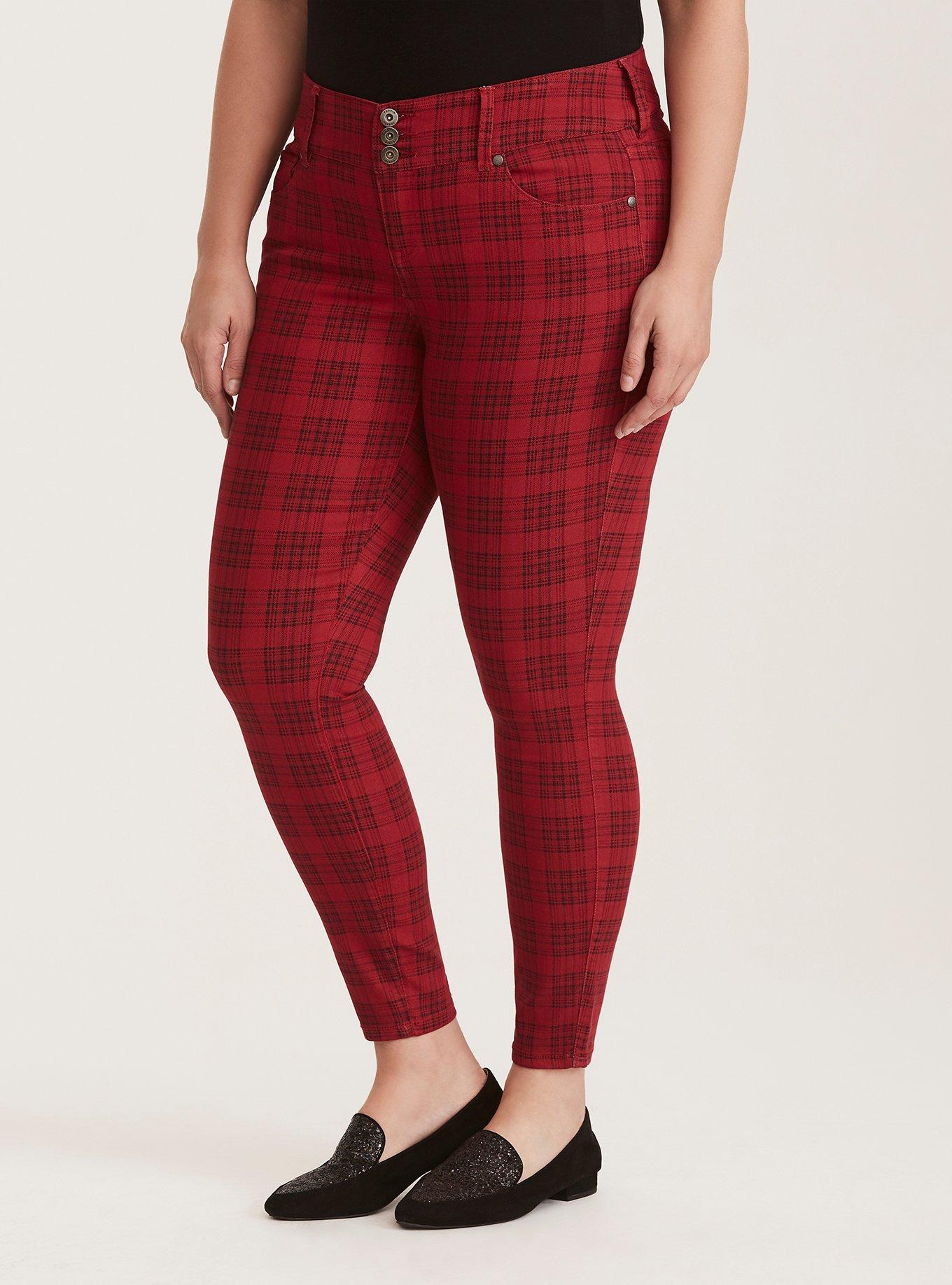 Plus Size - Jeggings - Plaid Print Red Wash - Torrid