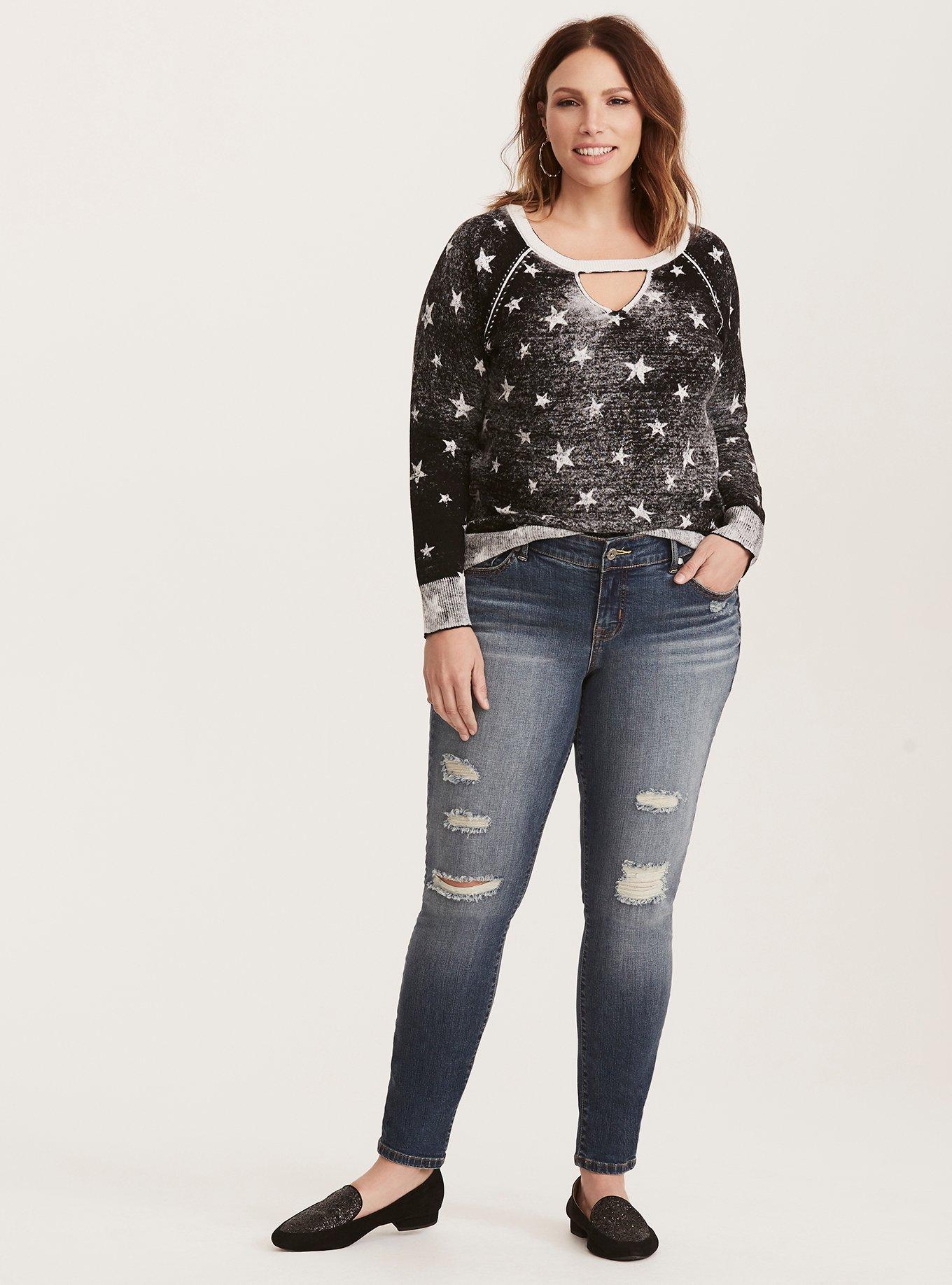 Skinny Jeans - Dark Wash with Ripped Destruction, DARK WAVEBREAK, alternate