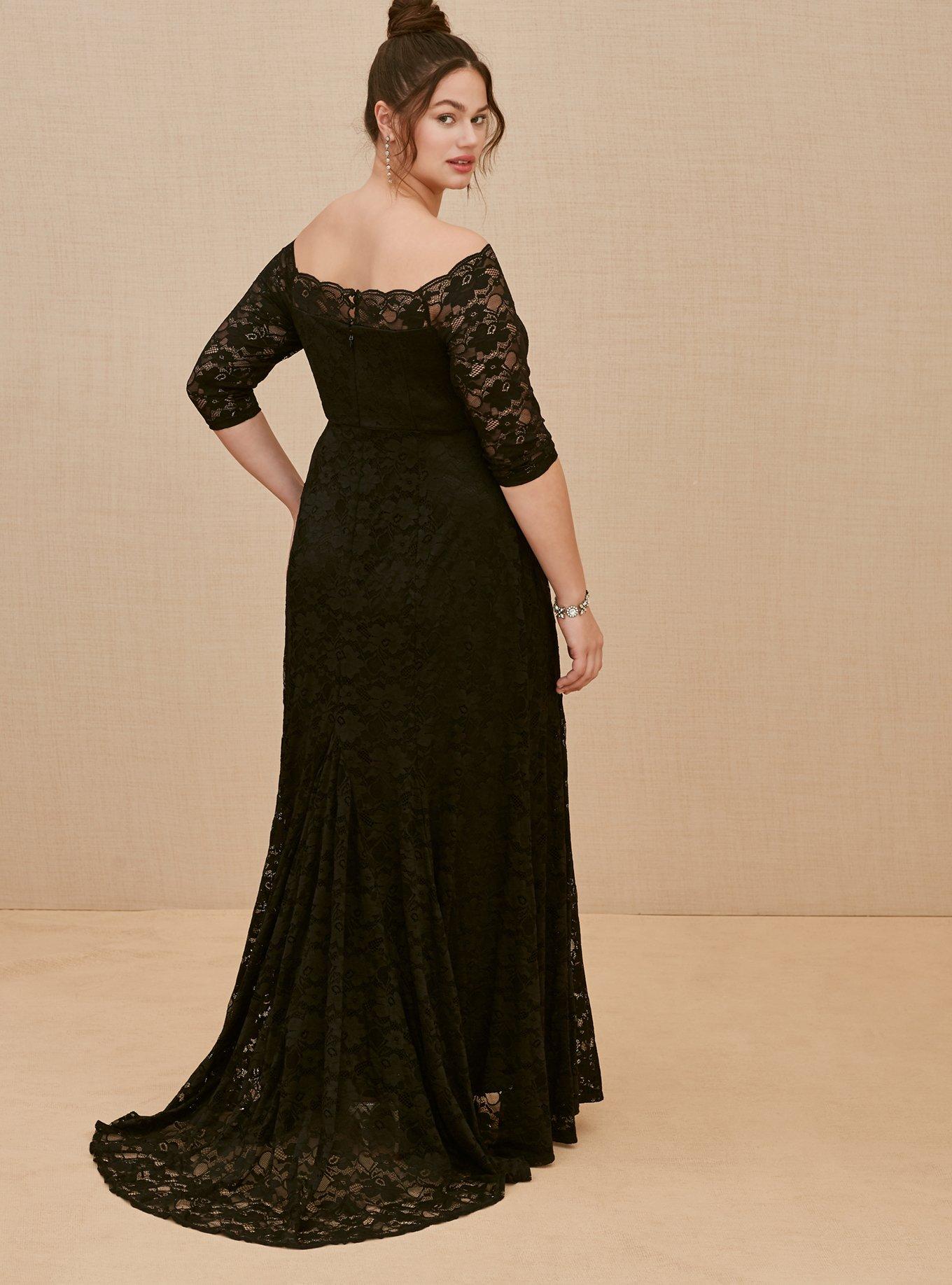 Plus size black lace hot sale gown