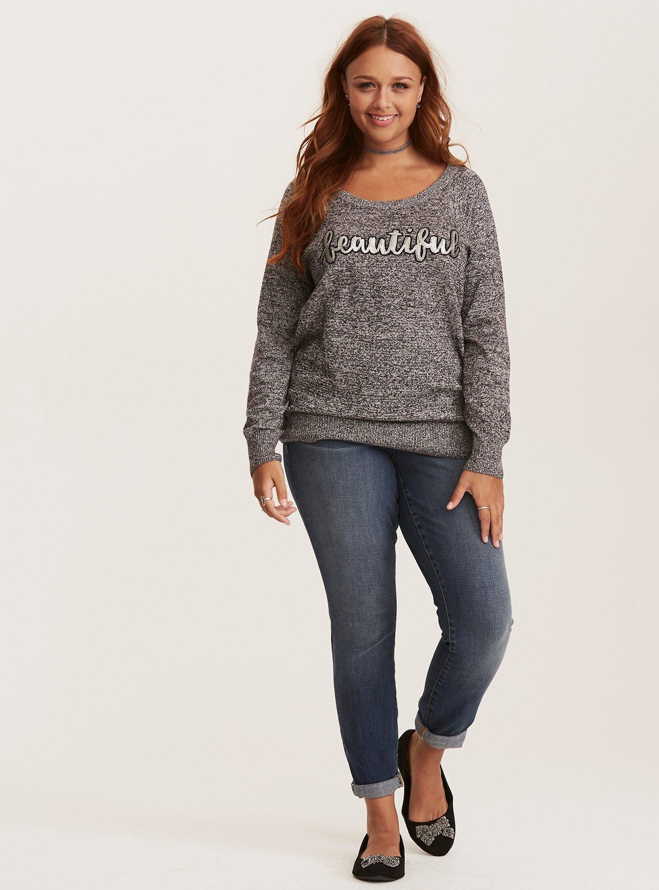 Sequin Beautiful Raglan Sweater, GREY, alternate