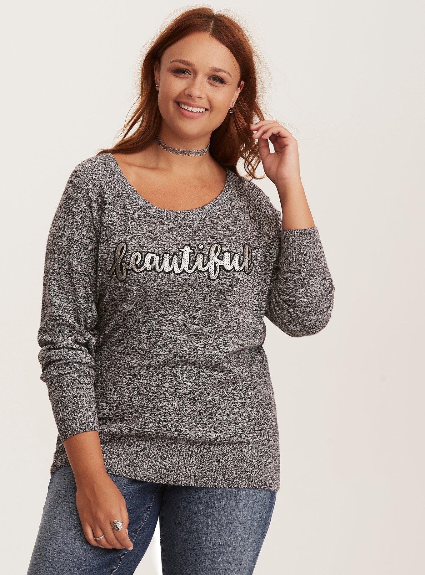 Sequin Beautiful Raglan Sweater, GREY, hi-res
