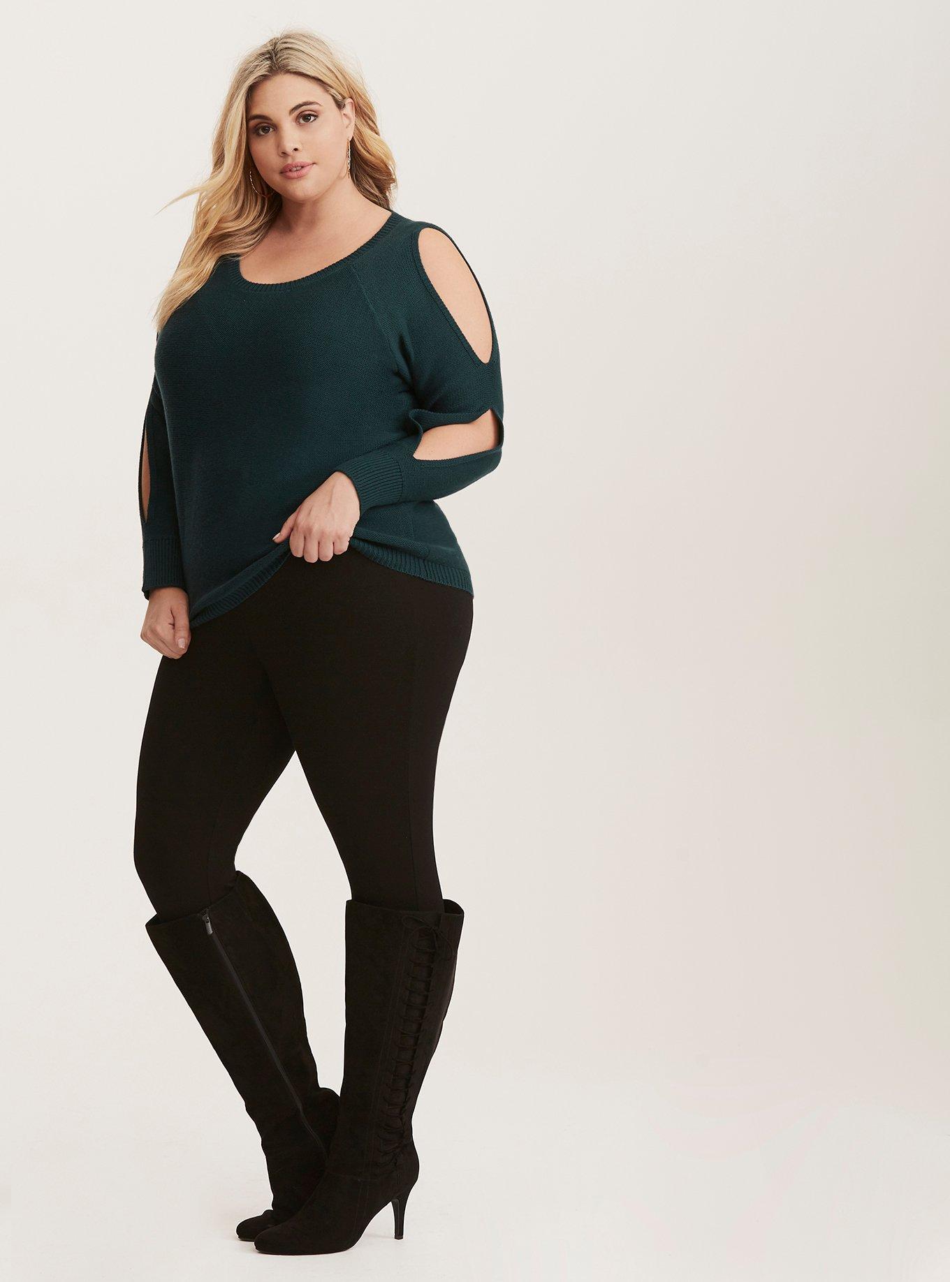 Plus Size Split Sleeve Pullover Sweater, GREEN, alternate