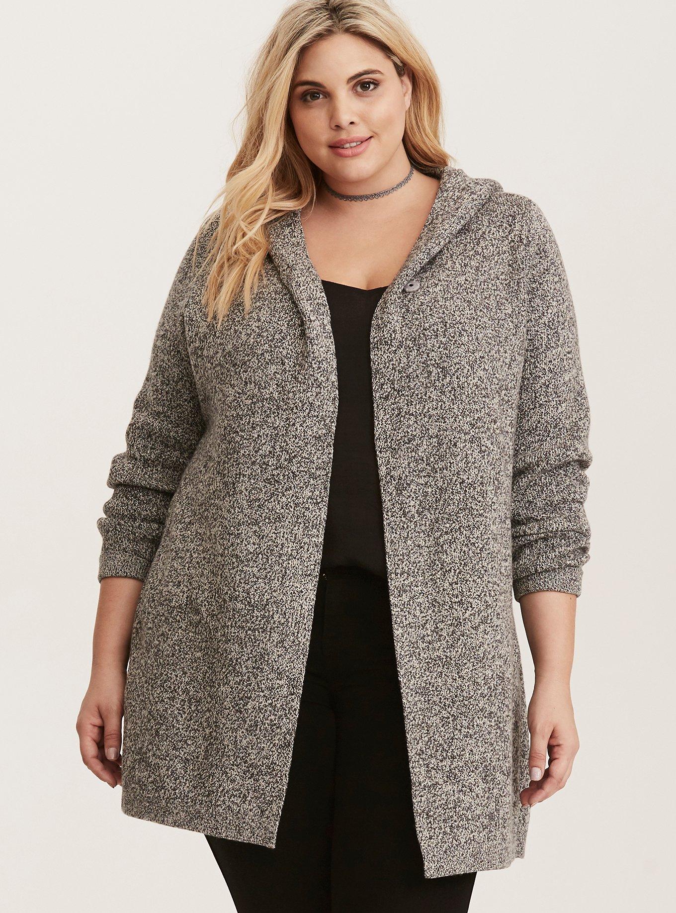 Plus size sweater store coat with hood