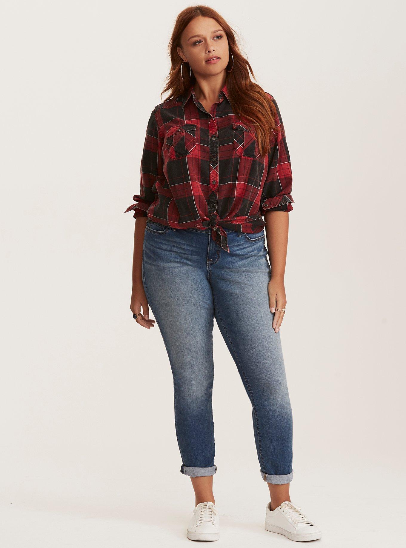 Taylor - Red Black Plaid Cotton Camp Shirt, SPLATTER PLAID, alternate