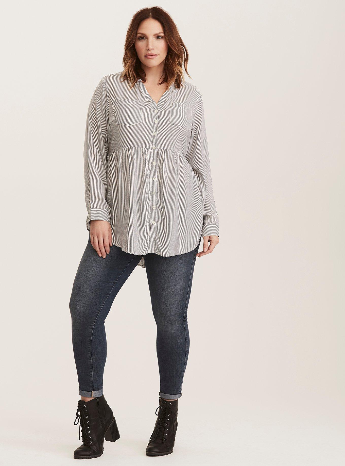 Plus Size Emma - Striped Challis Babydoll Tunic, BLACK WHITE STRIPE, alternate