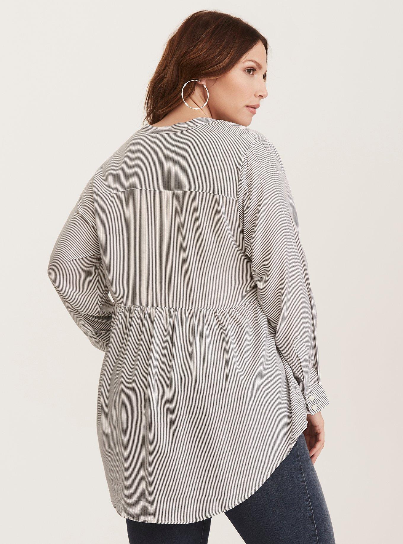 Plus Size Emma - Striped Challis Babydoll Tunic, BLACK WHITE STRIPE, alternate