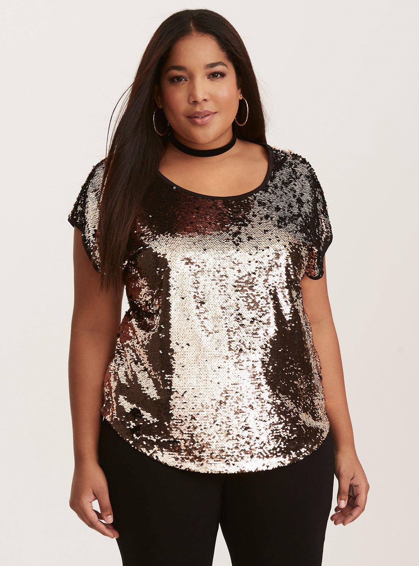 Womens plus size sequin hot sale tops