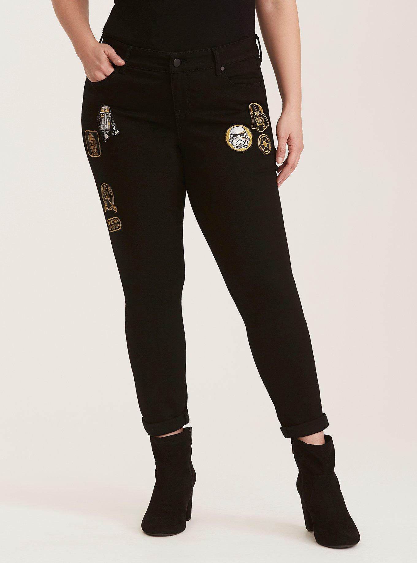 Her Universe Star Wars Premium Skinny Jeans - Black Wash with Patches, BLACK, alternate