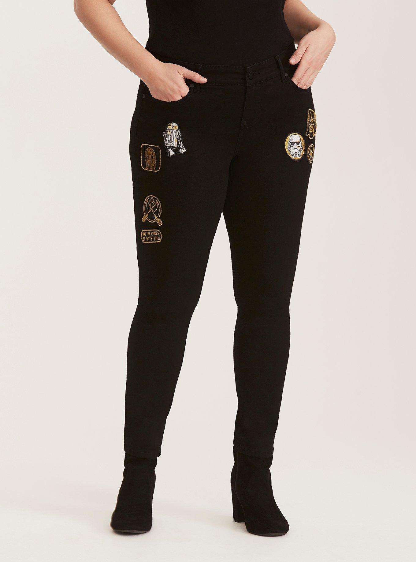 Her Universe Star Wars Premium Skinny Jeans - Black Wash with Patches, BLACK, alternate