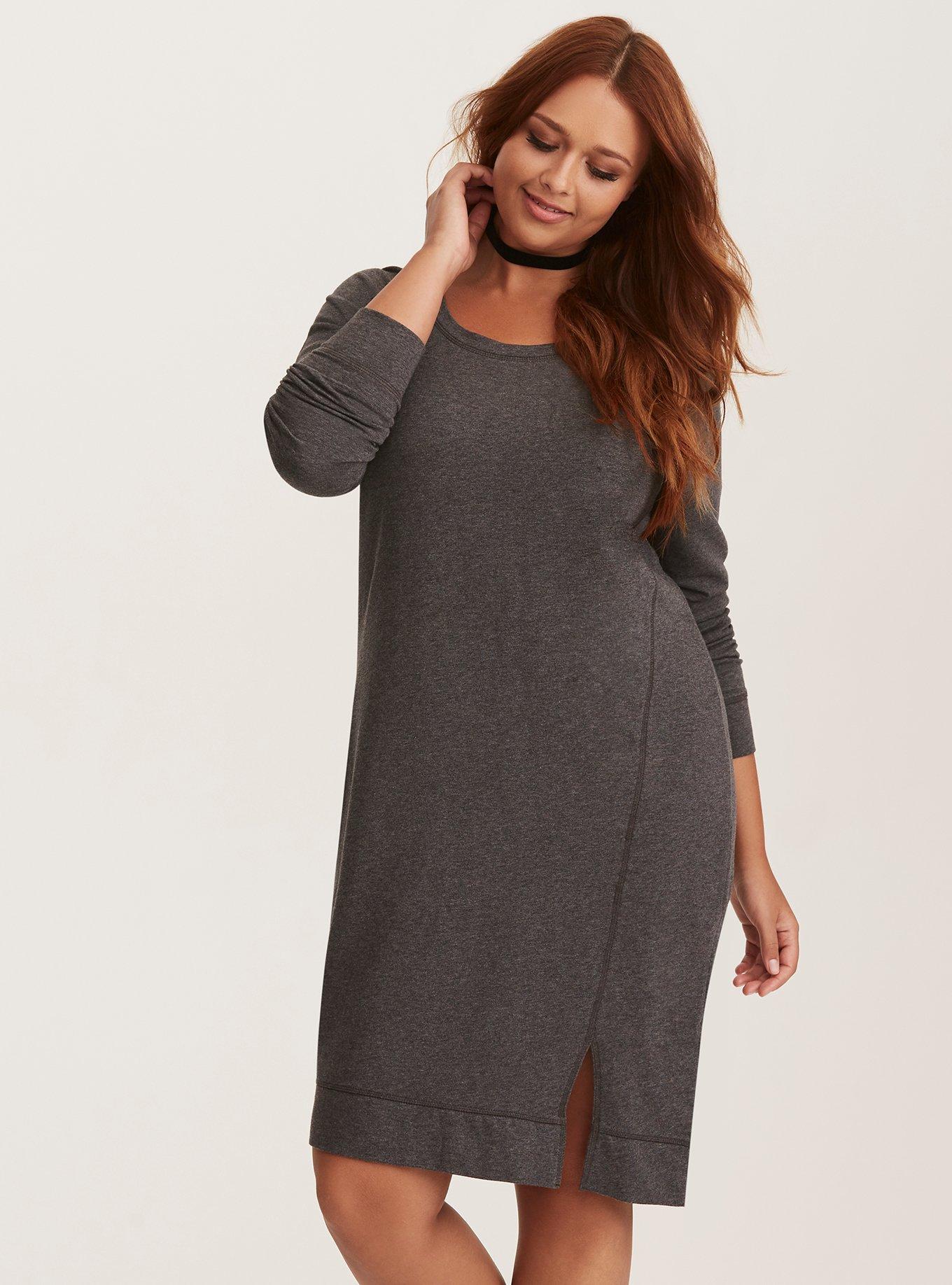 Plus Size - Grey French Terry Knit Asymmetrical Zip Sweatshirt