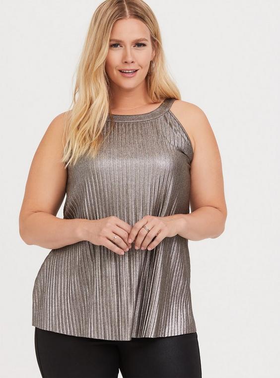 Plus Size - Pleated Metallic Knit High Neck Tank - Torrid Plus Size - Pleated Metallic Knit High Neck Tank - Torrid