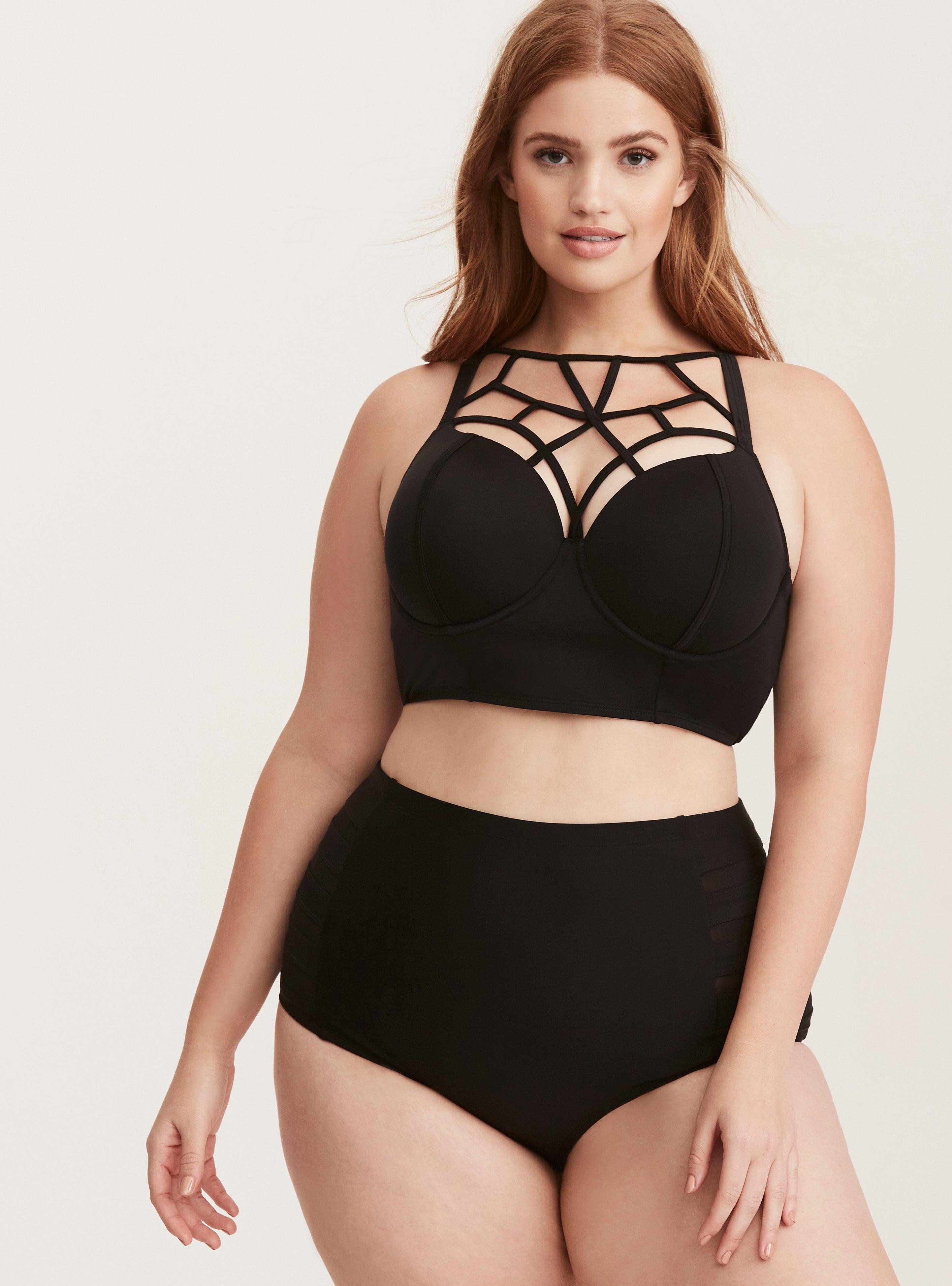 Plus Size - Black Caged Push-Up Balconette Bikini Top - Torrid