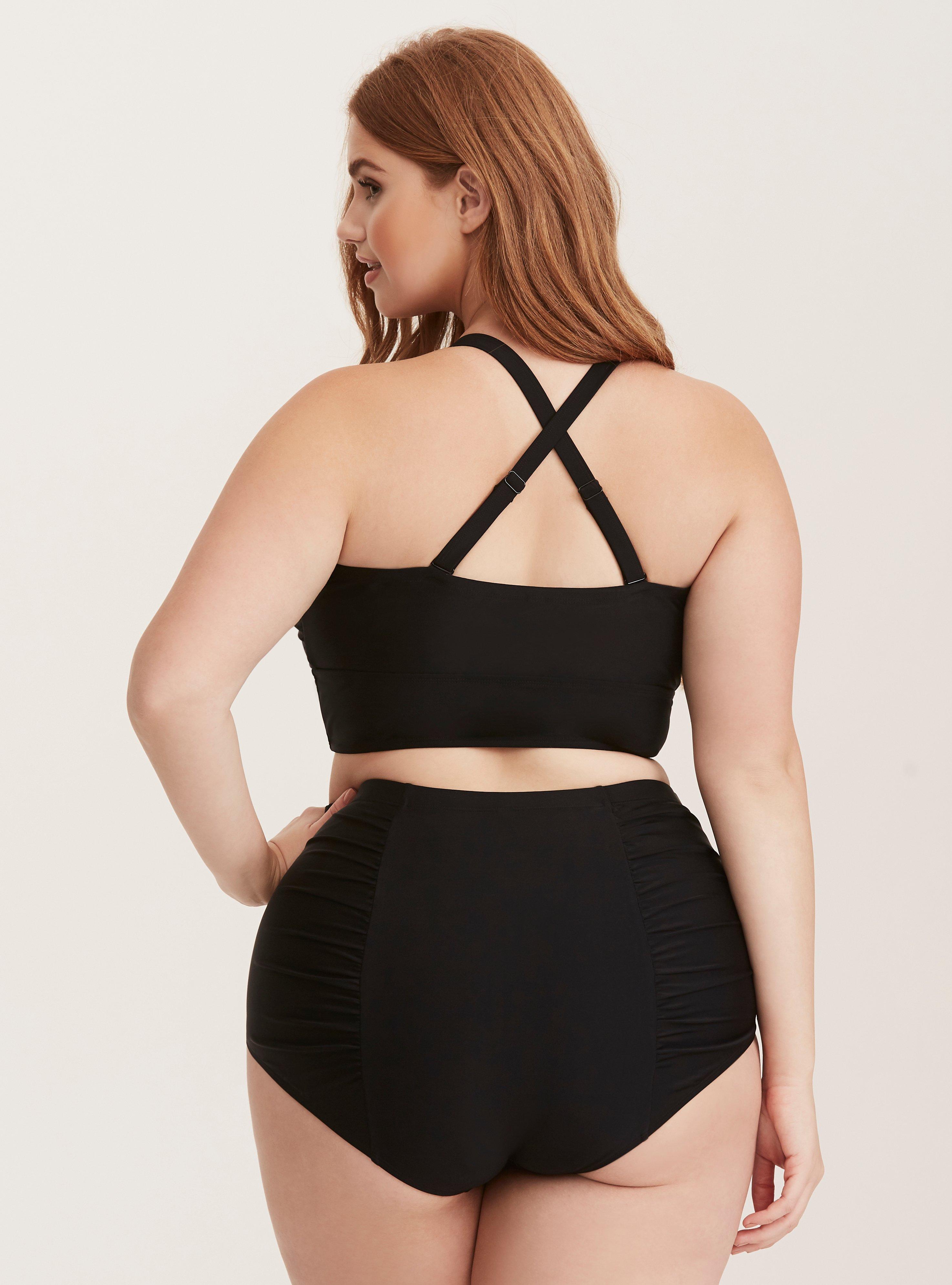 Black plus size scalloped detail high waist bikini swimsuit women swimwear  