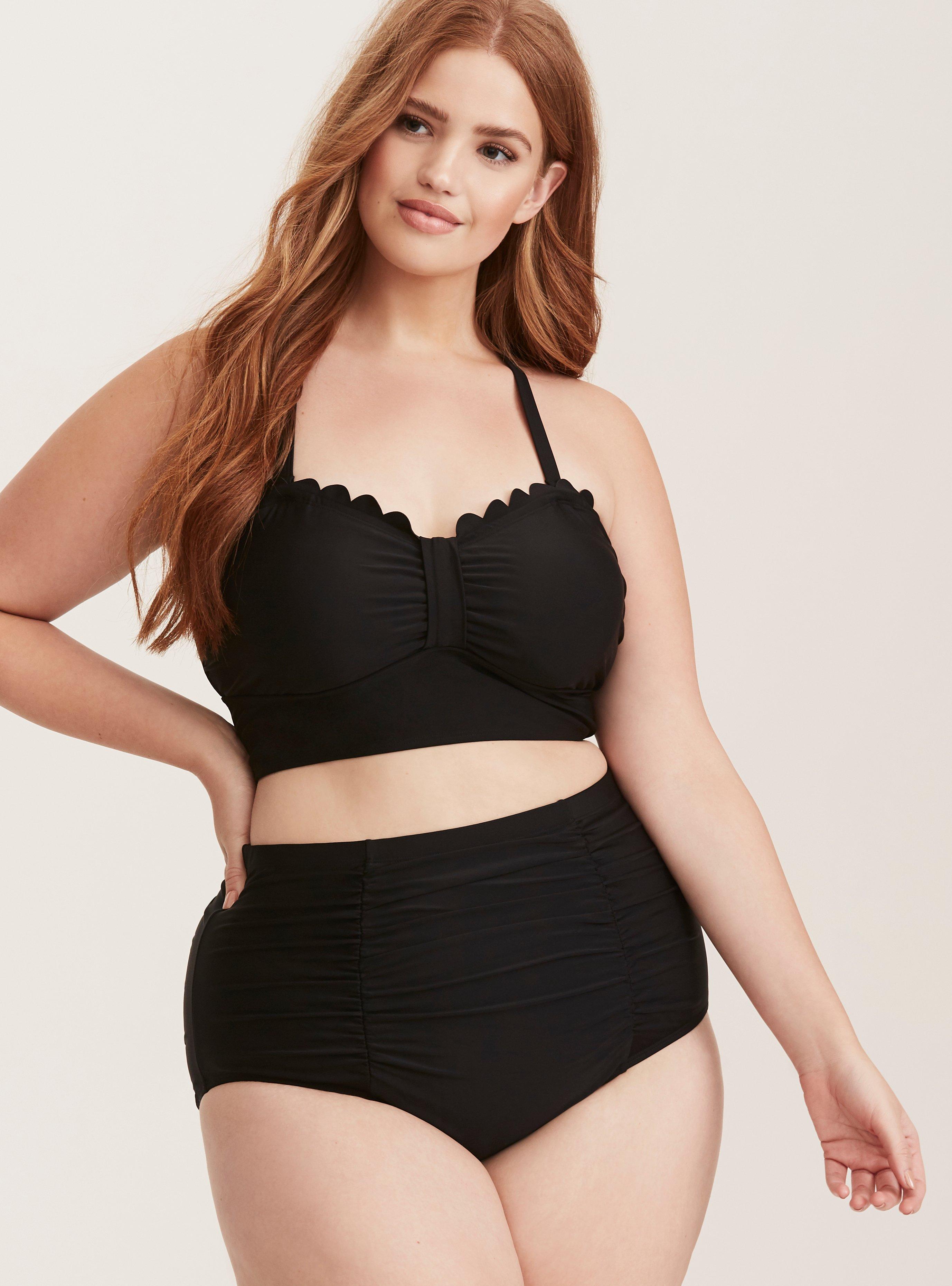 Black Scalloped Bikini Top, , hi-res