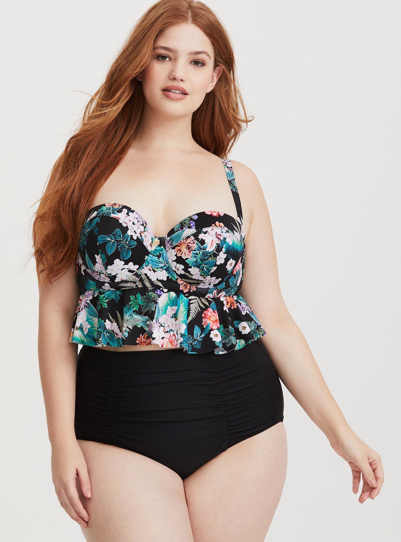 Peplum Tankini Tops Built-In Padded Bra For Women Plus Size